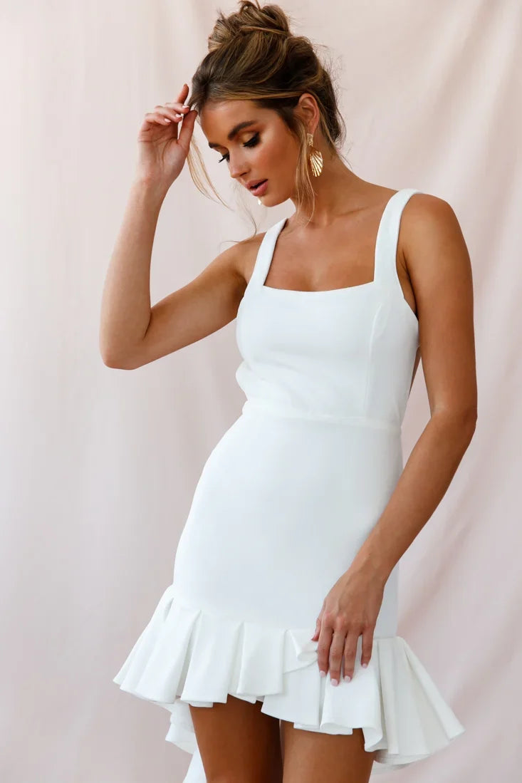 Heartbreaker Open Back Pleated Hem Dress White