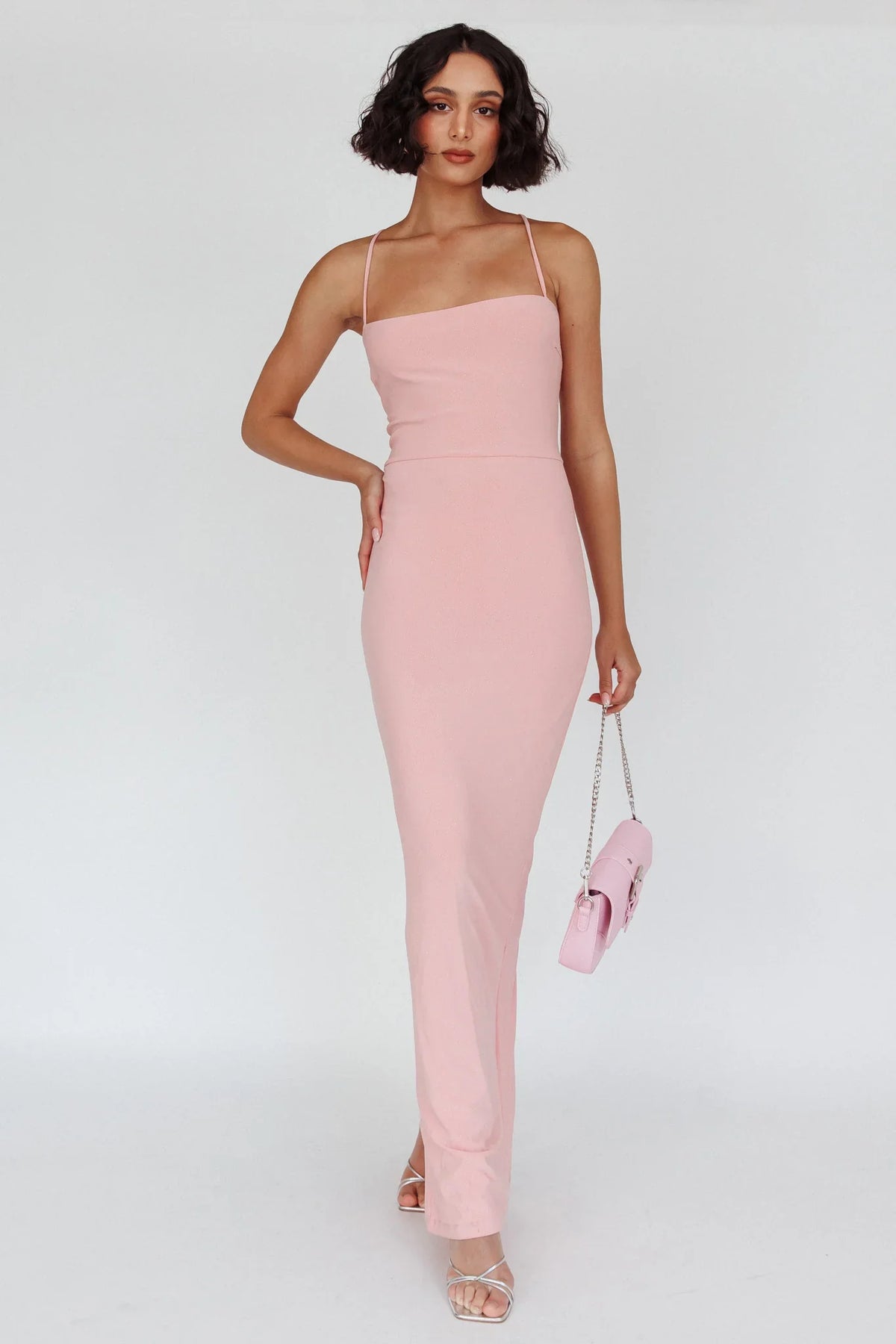 Ailani Lace-Up Back Maxi Dress Sparkle Pink
