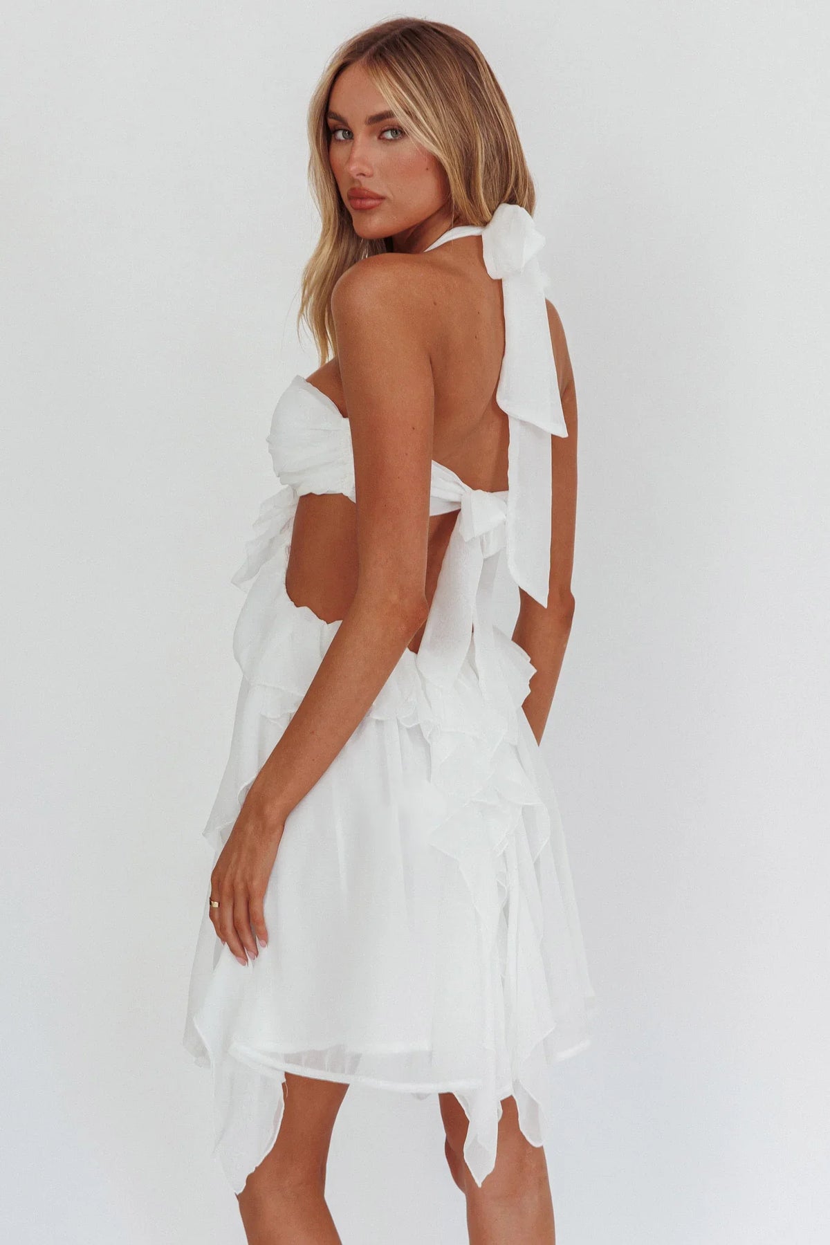 Santiago Cut-Out Ruffle Mini Dress White