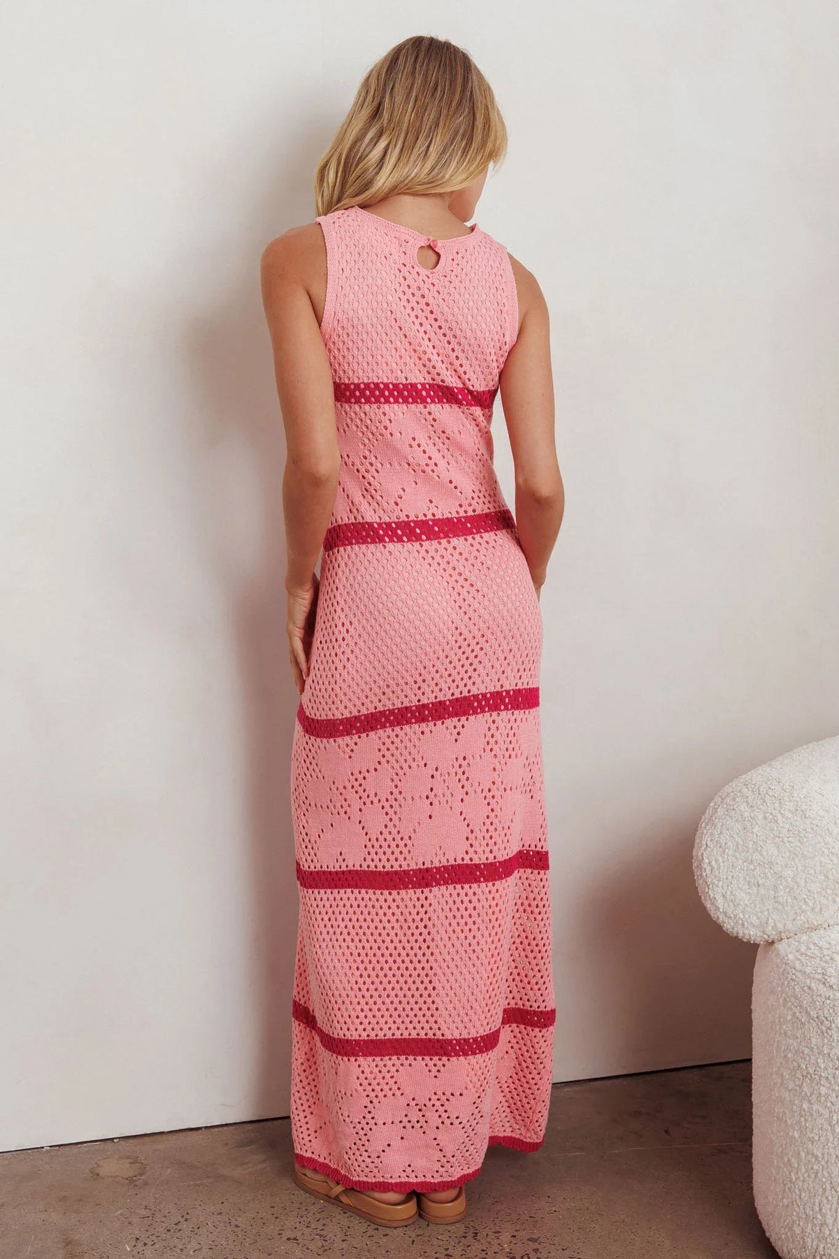 Ronnie Sleeveless Crochet Maxi Dress Pink