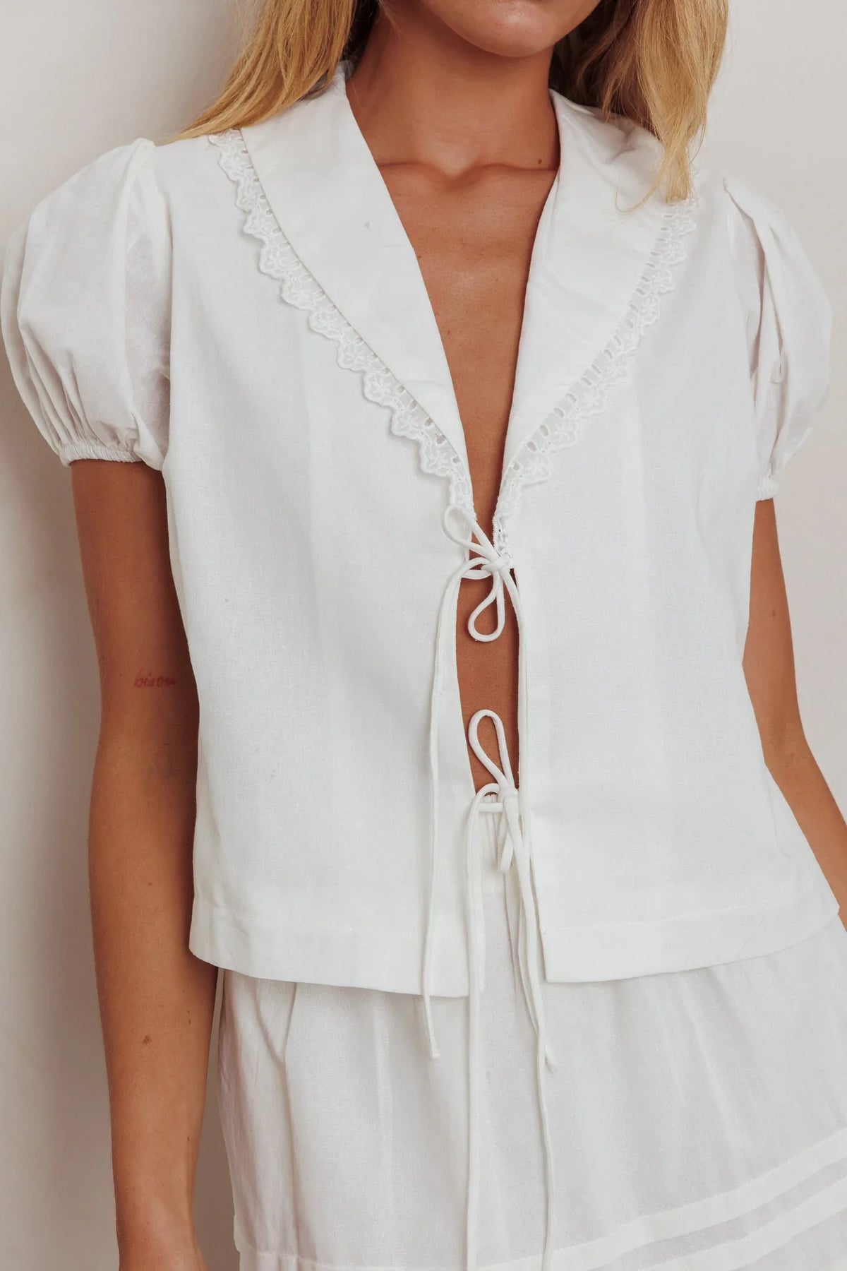 Danessa Tie Front Top White
