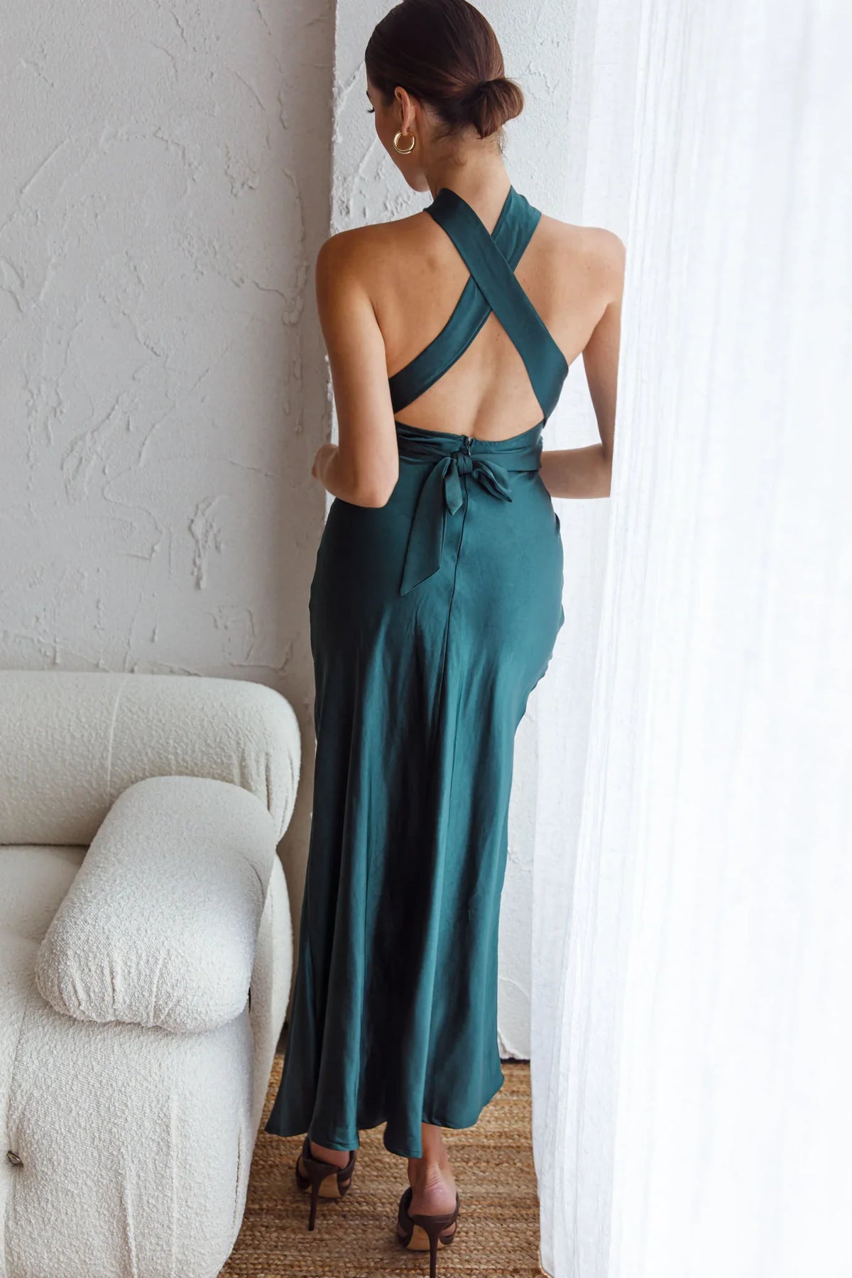 Te Amo Halterneck Open Back Midi Dress Forest Green