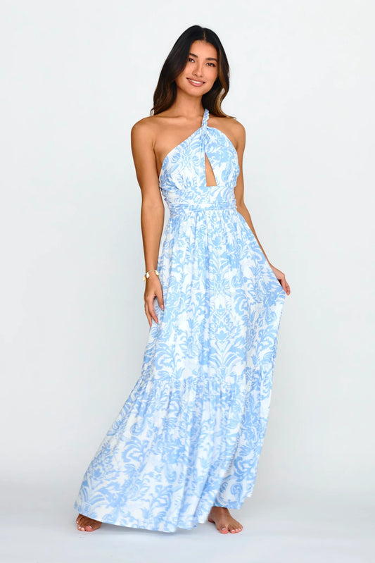 Kamali One-Shoulder Keyhole Maxi Dress Blue