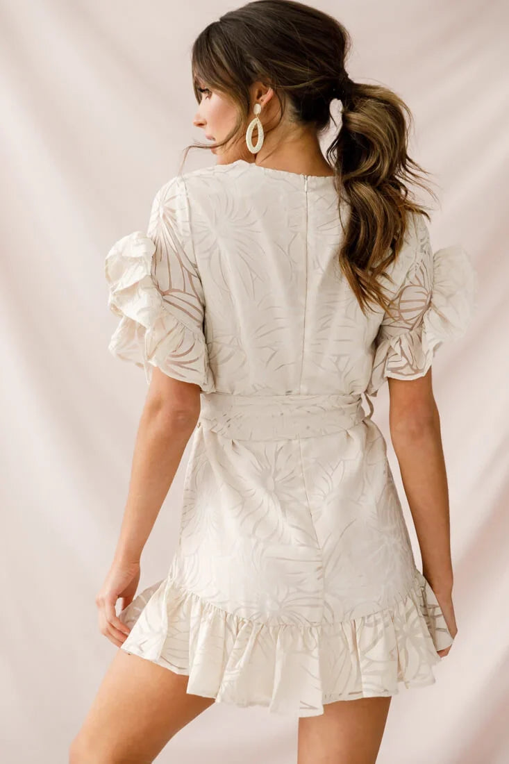 Coolum Ruffle Sleeve Dress Beige