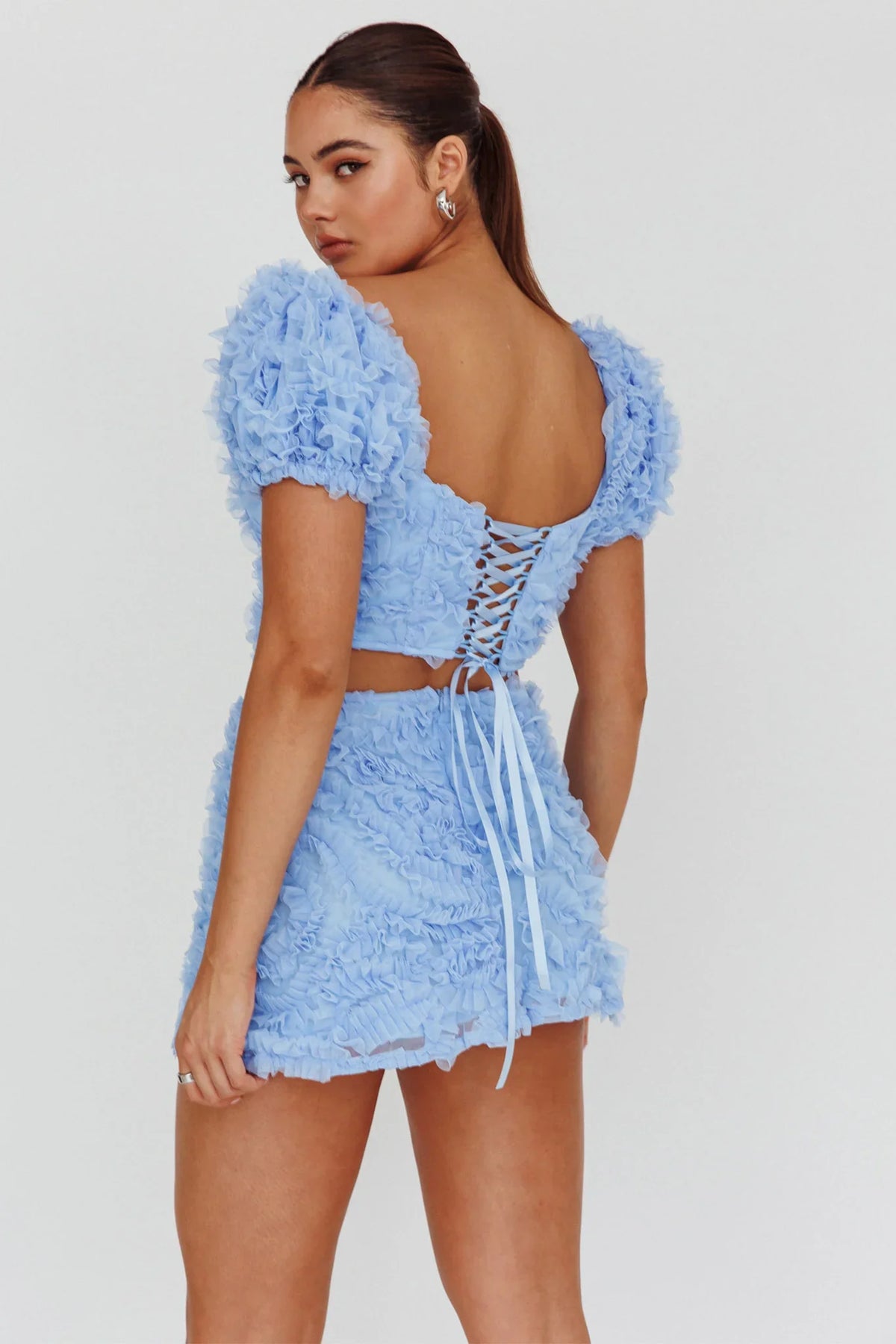 Cielito Embellished Crop Top Light Blue