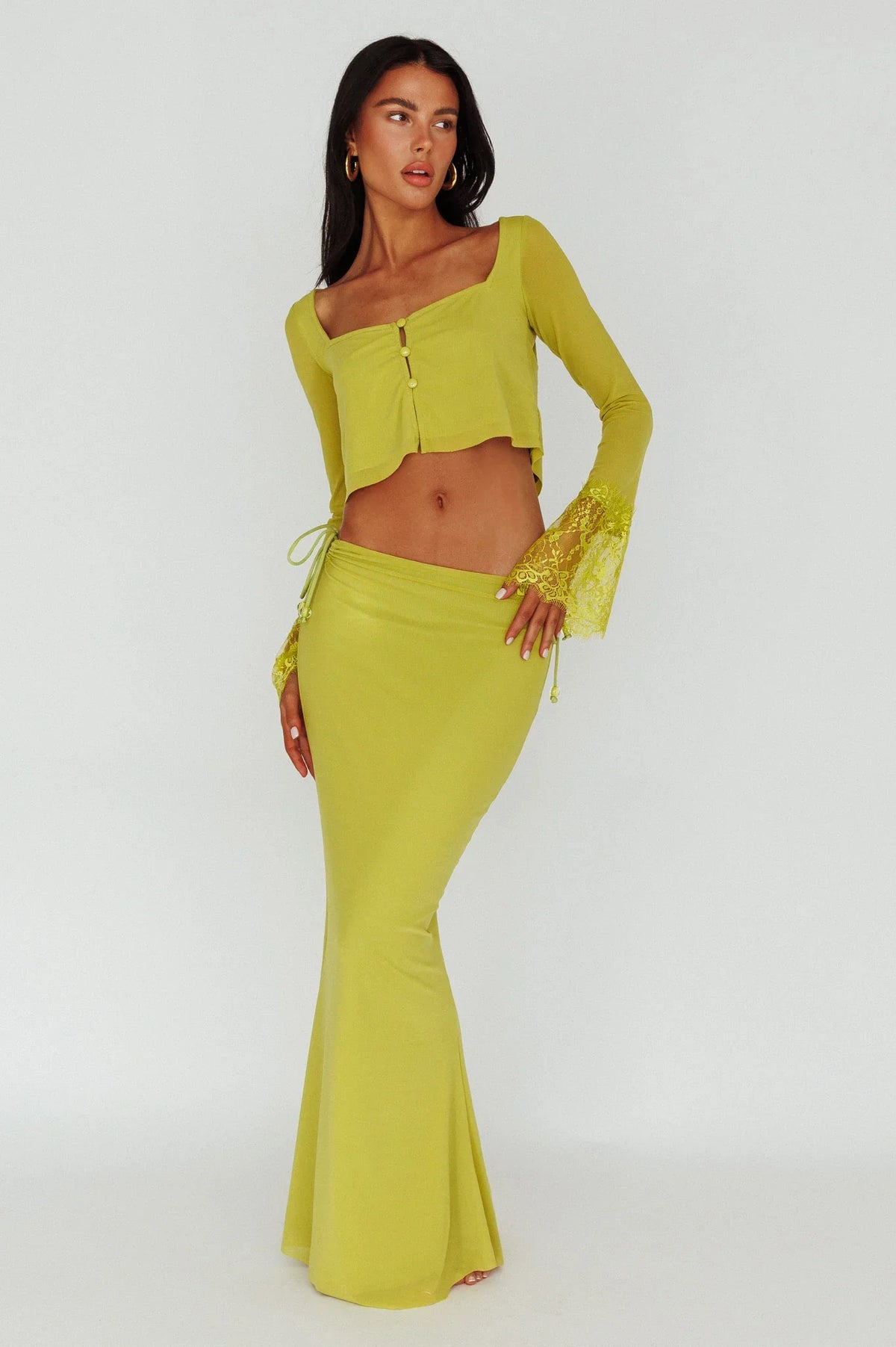 Rana Lace Cuff Long Sleeve Top Apple