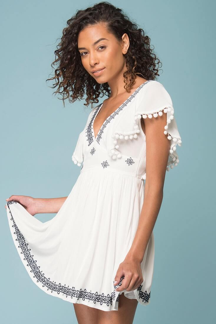 Alexis Pom Pom Dress White