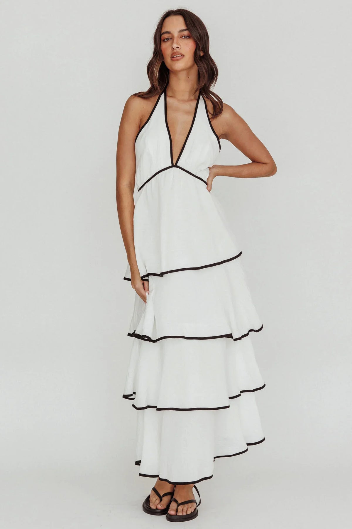 Catalina Tiered Ruffle Maxi Dress White/Black