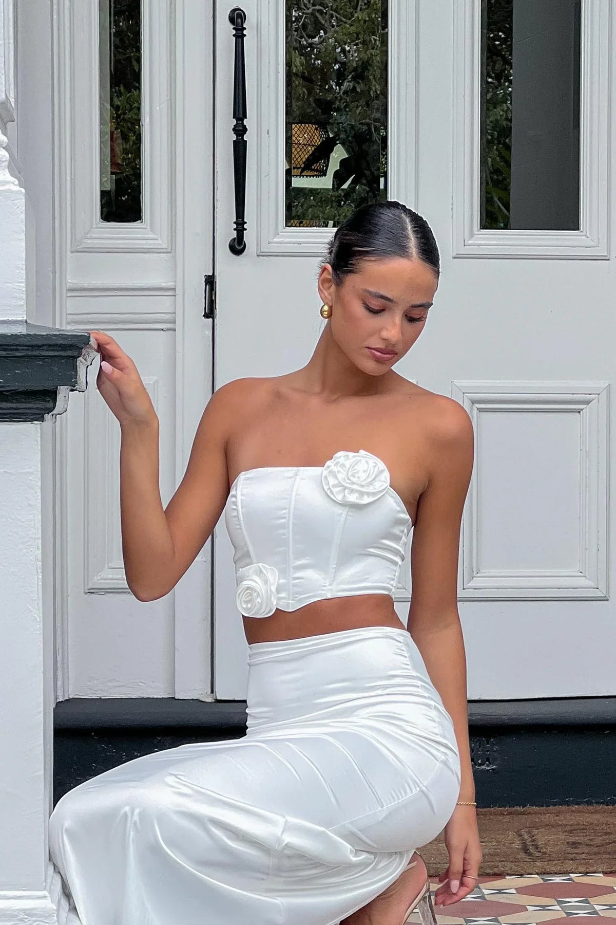 Like A Dove Rosette Corset Top Oyster