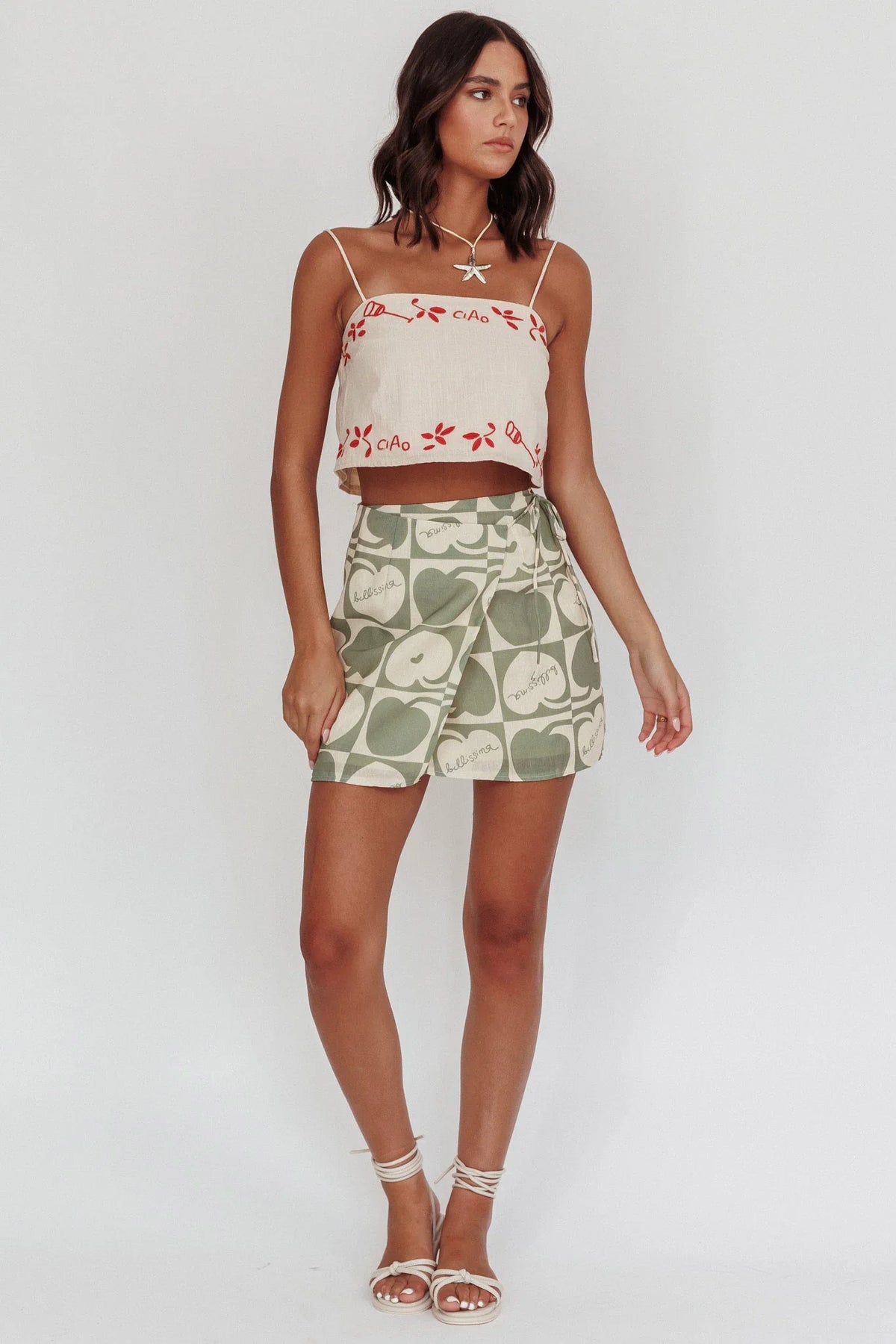 Sorrento Summer Embroidered Crop Top Oat