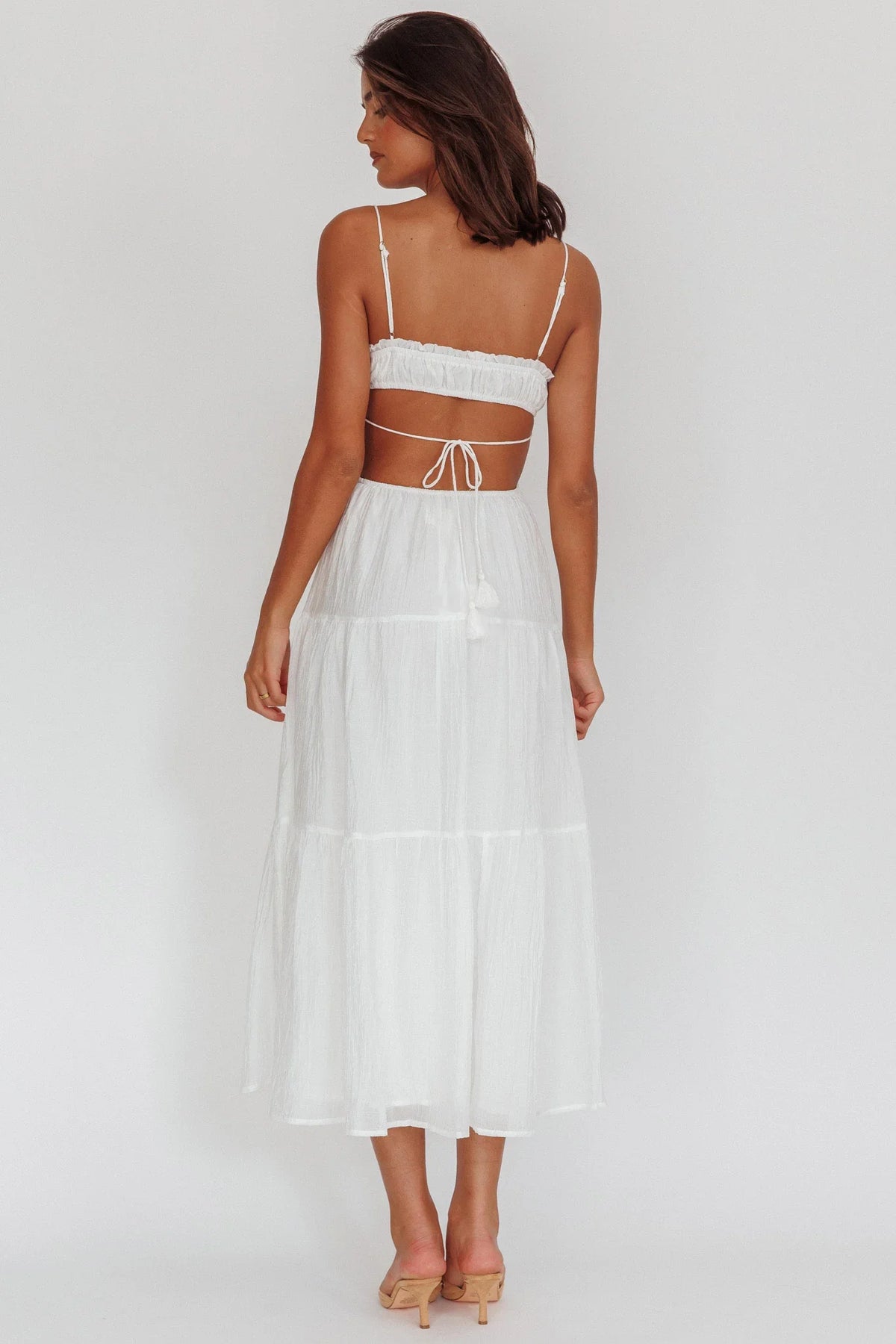 Eyona Cut-Out Waist Tie Maxi Dress White