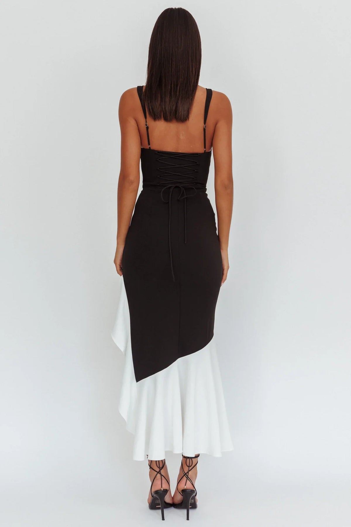 Delighted Asymmetric Hem Maxi Dress Contrast Black