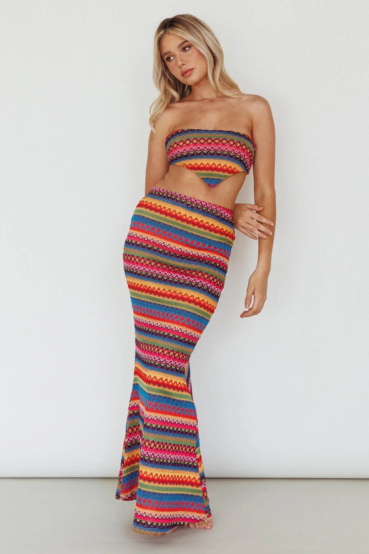 Tulum Knit Midi Skirt Pink Multi
