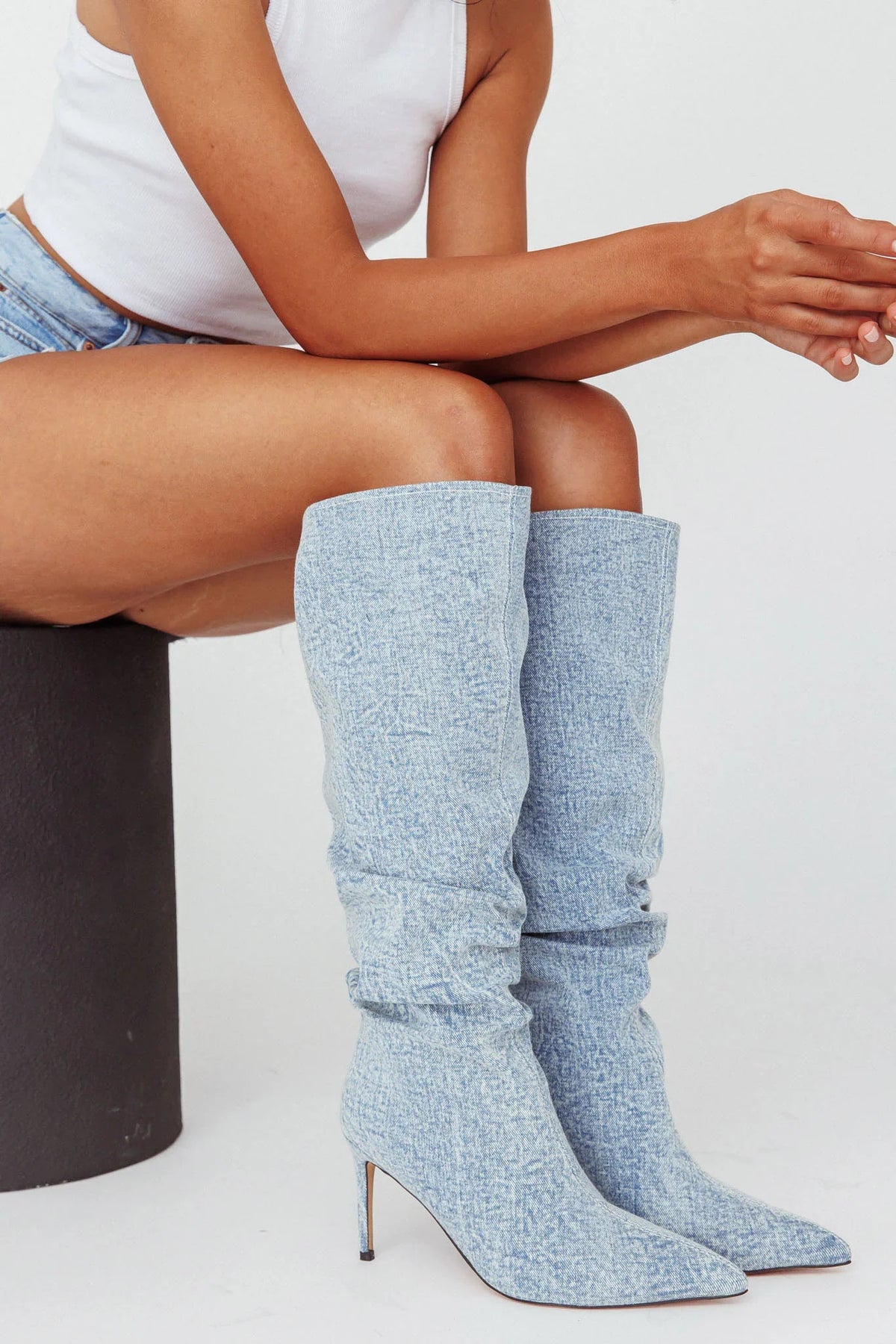 AZALEA WANG Pentagon-Denim Stiletto Boot