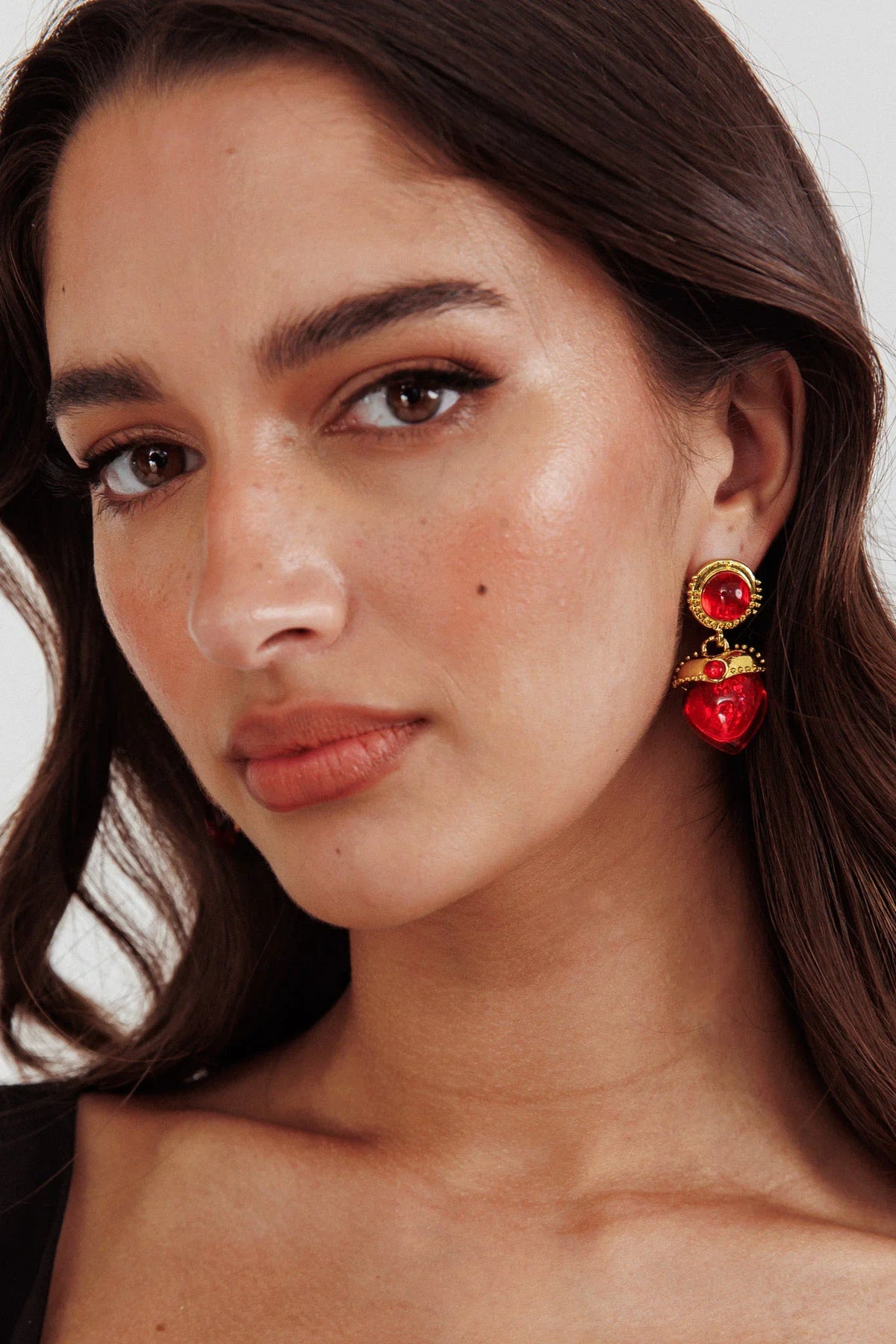 Raja Puffed Red Heart Earrings Gold