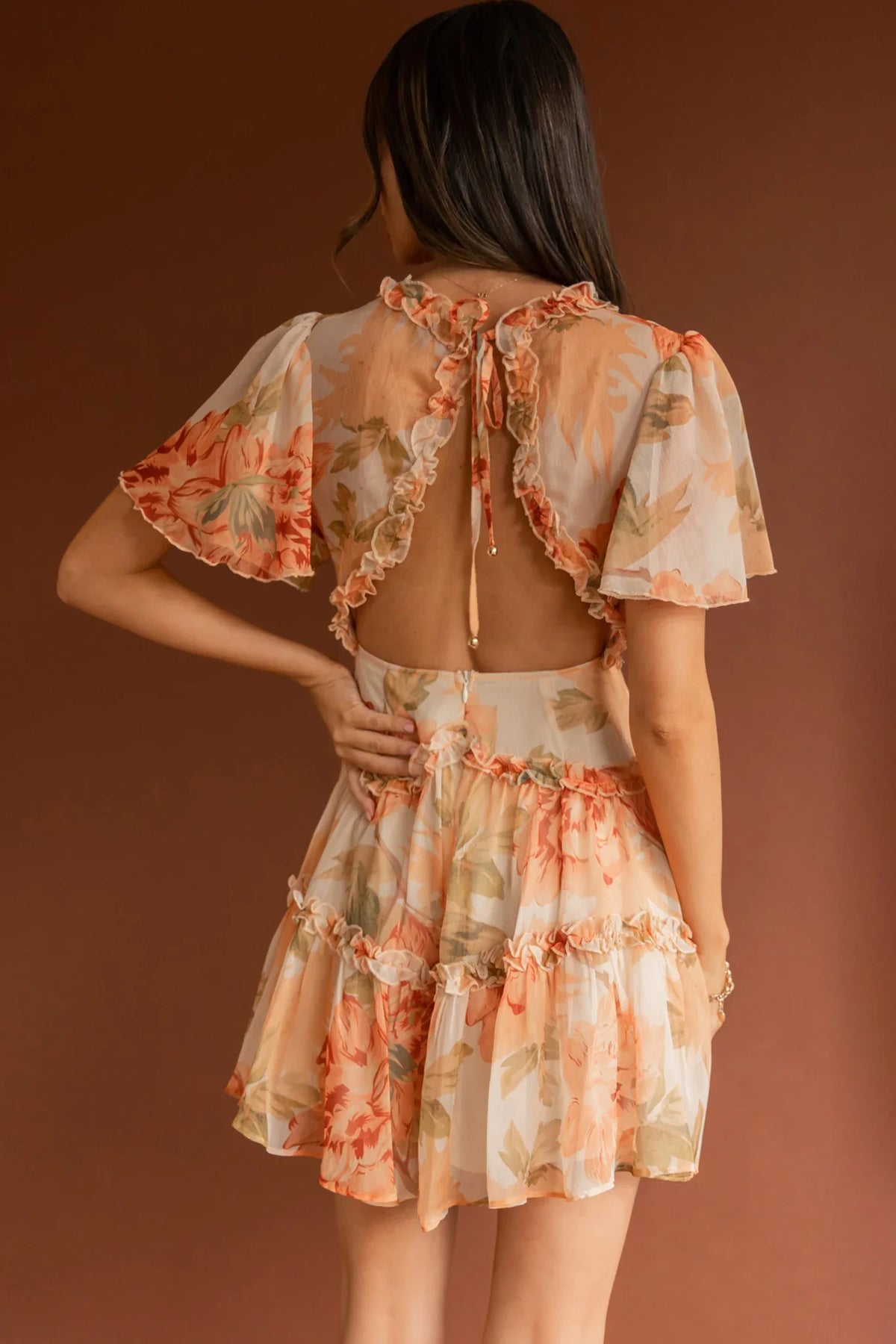 Tres Chic Flutter Sleeve Cut-Out Dress Botanical Tangerine