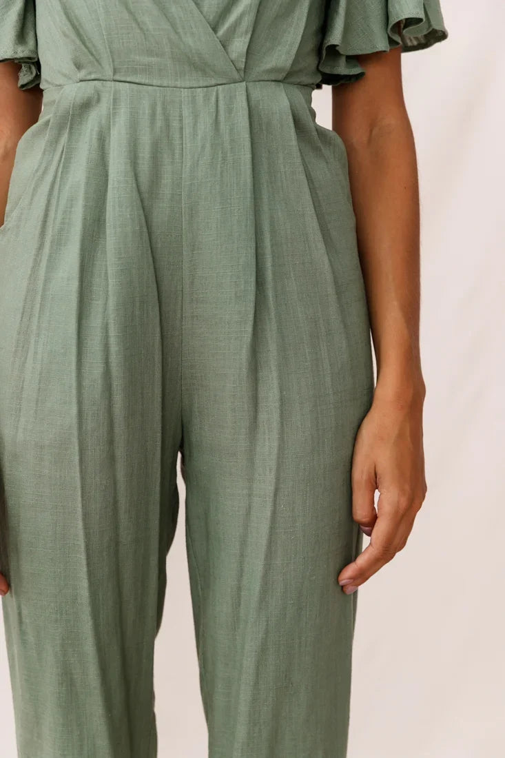 Dana Straight Leg Collared Neck Jumpsuit Olive