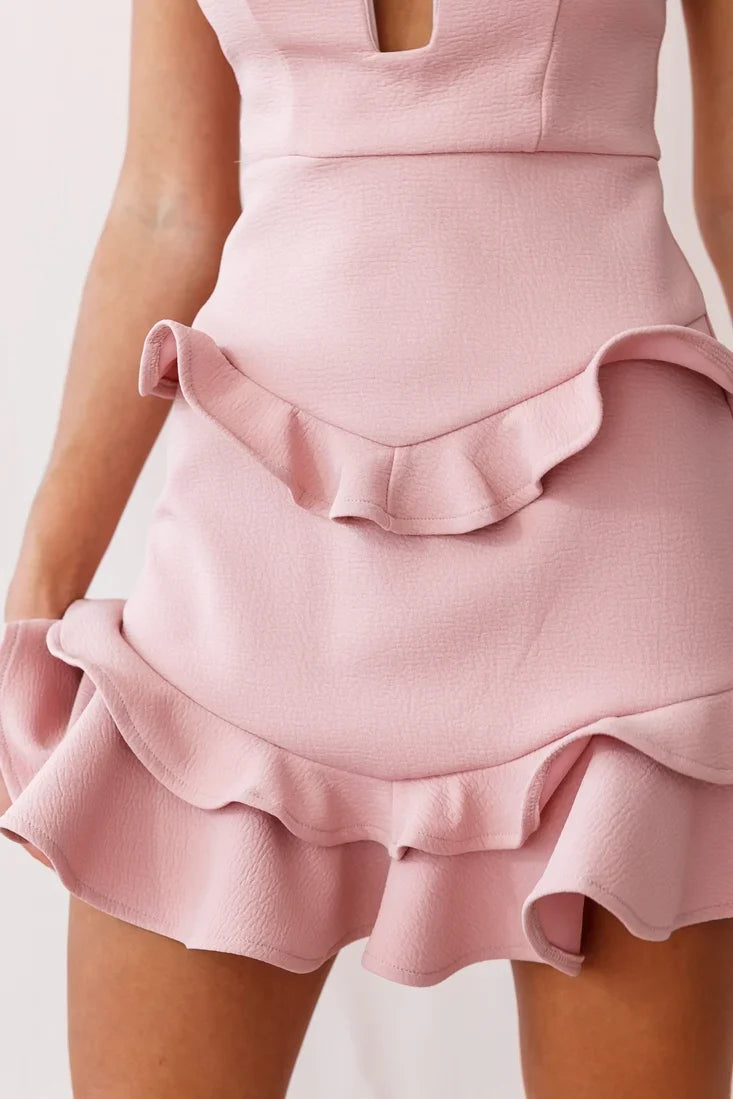 James Tiered Frill Mini Dress Blush