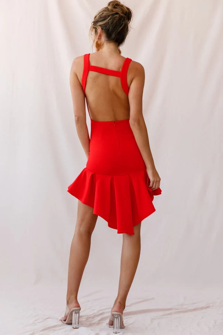 Heartbreaker Open Back Pleated Hem Dress Red