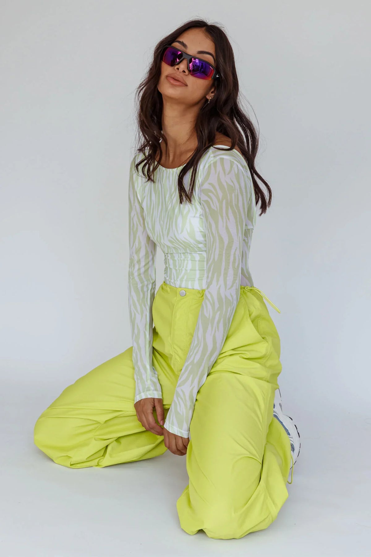 Break Dance Wide Leg Drawstring Pants Lime