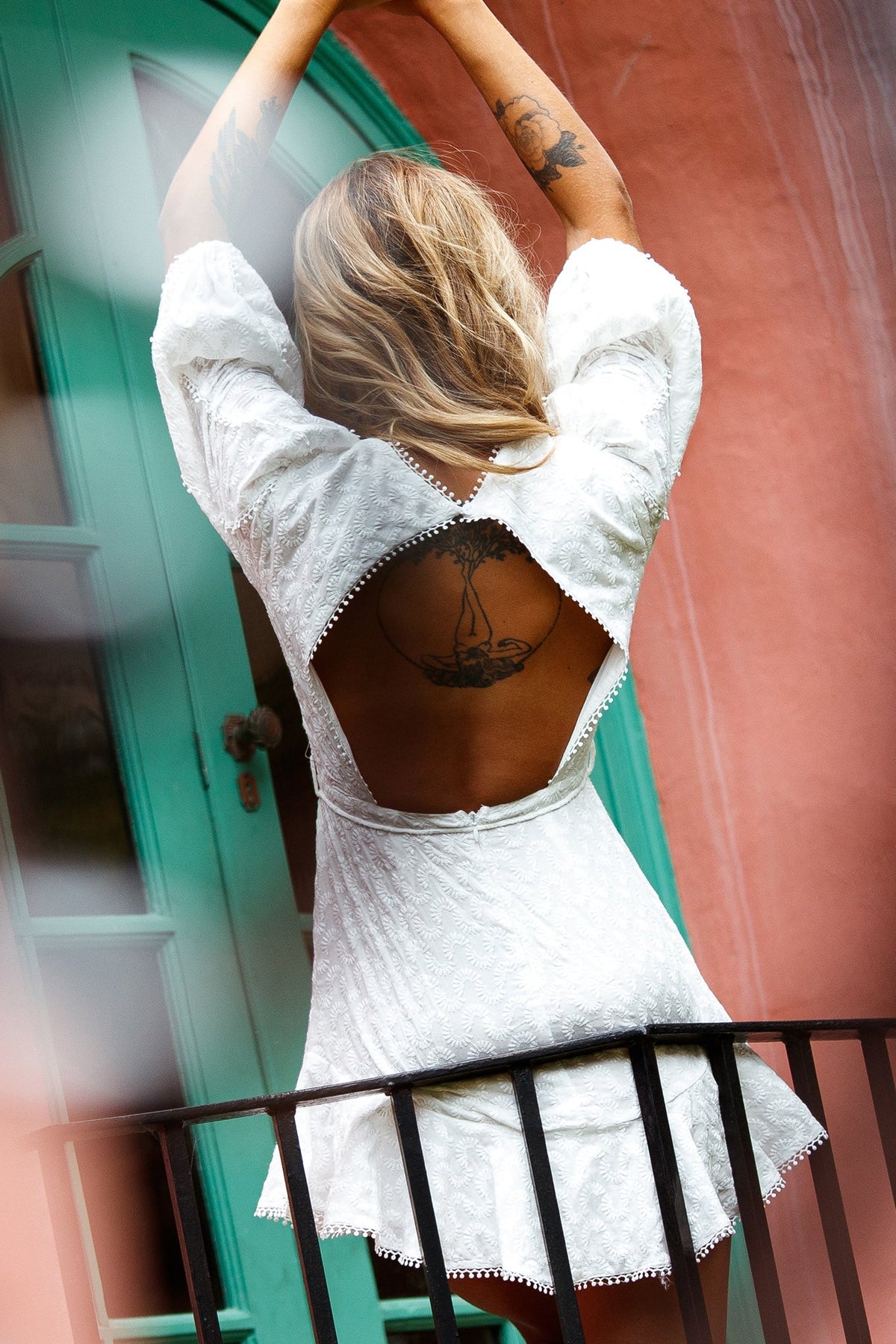 Josefine Puff Sleeve Cut-Out Back Dress White