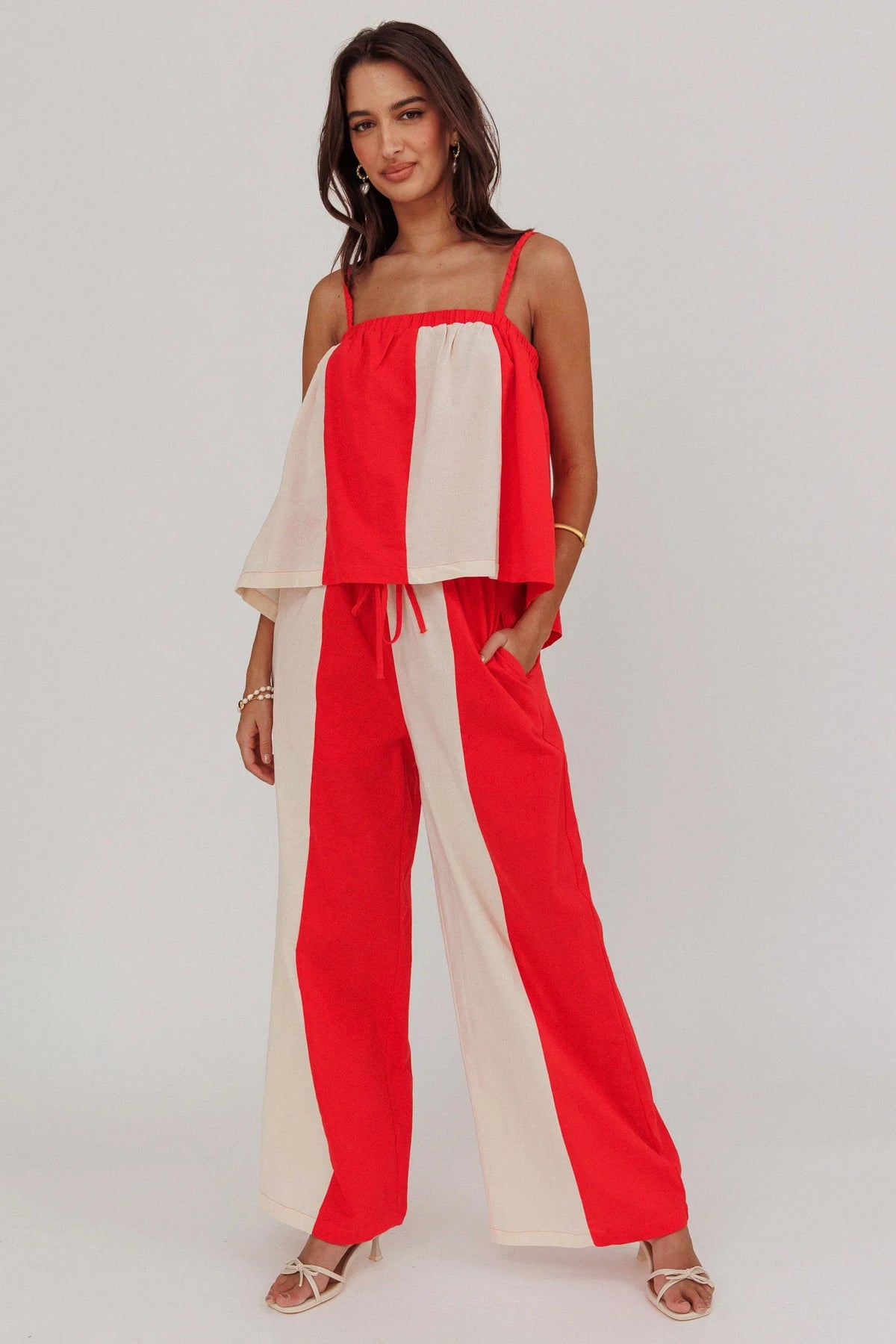 Dream Girl Braided Strap Contrast Top Tomato Red