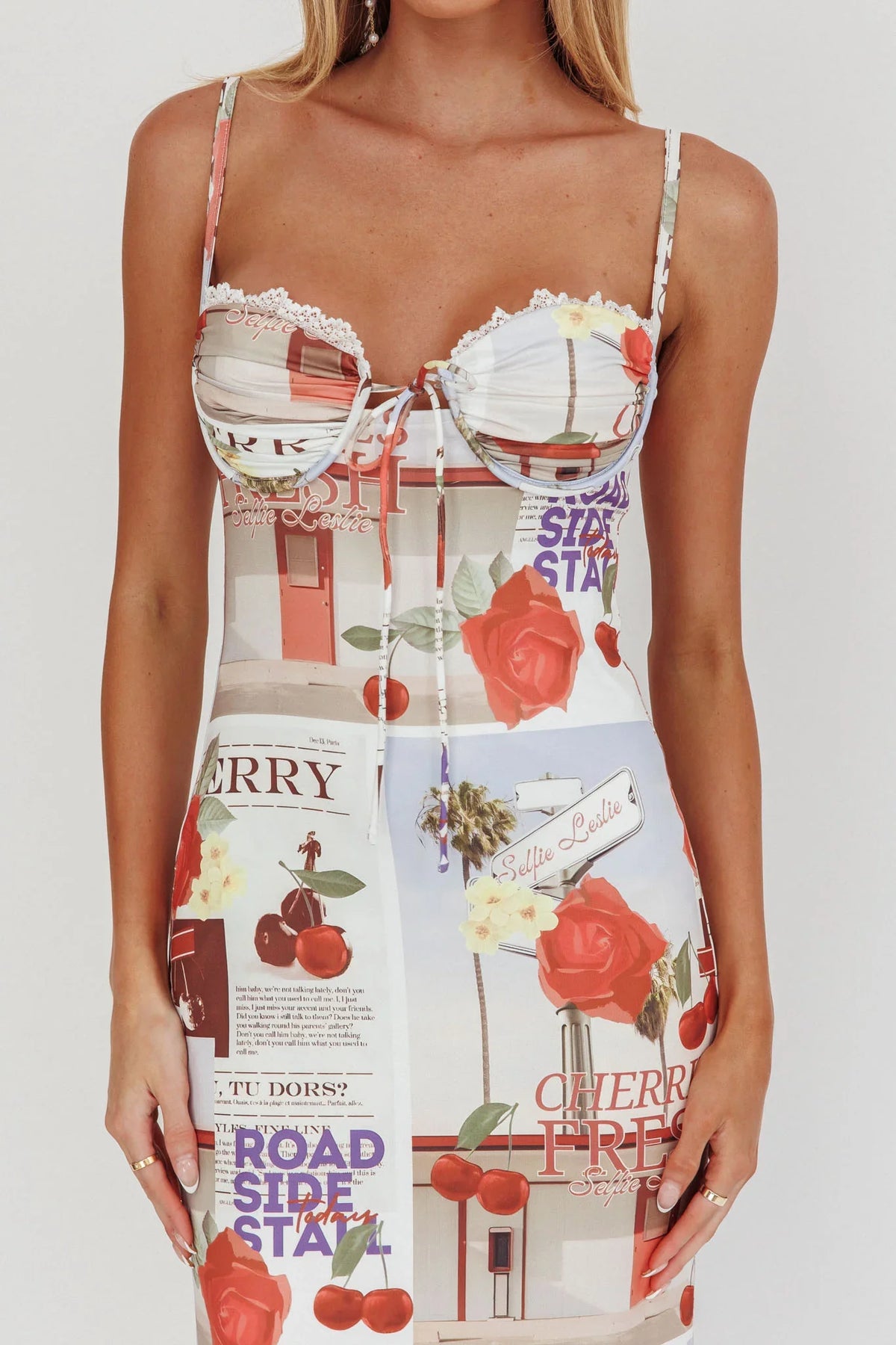 Fortune Bust Tie Maxi Dress Print Cherry