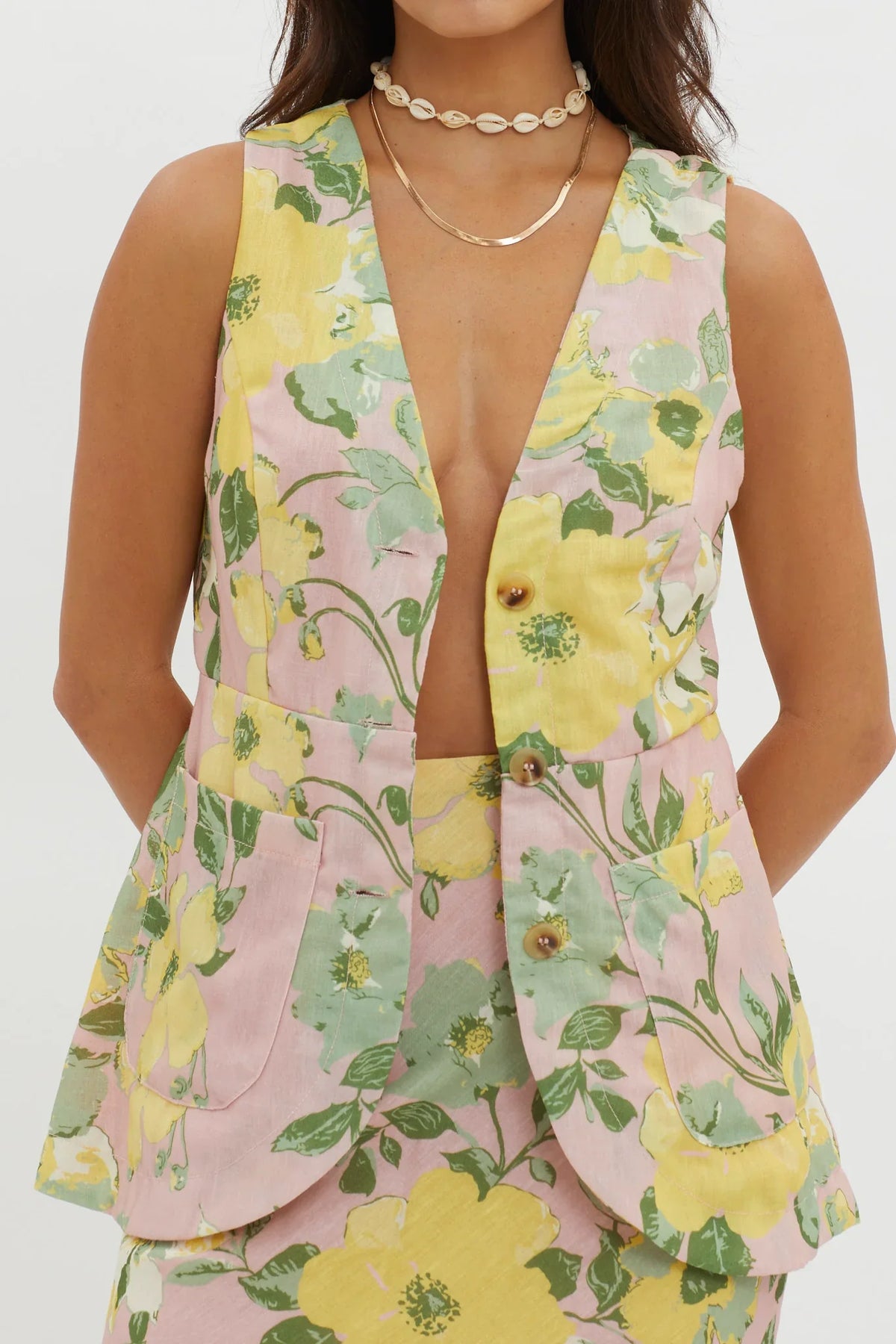 Philomena Button Vest Top Floral Blush