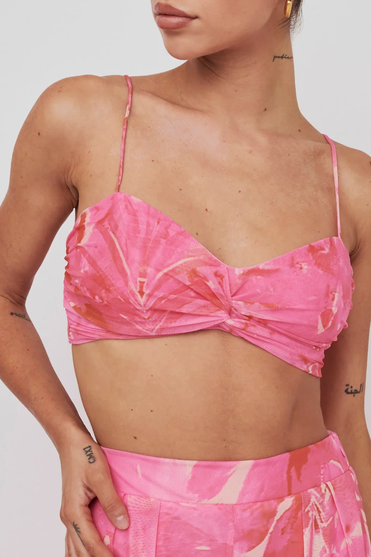 Tammi Tied Back Crop Top Print Blush
