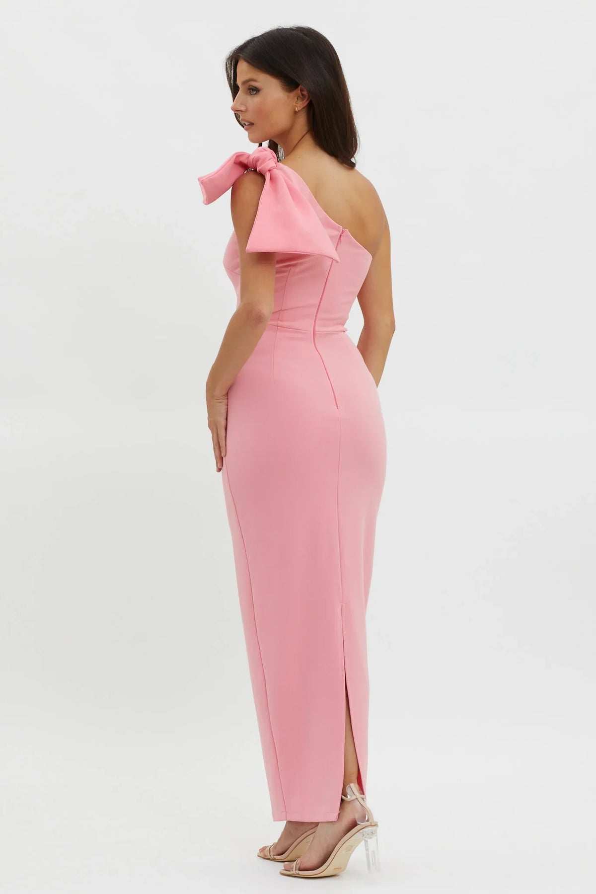 Tiffany One-Shoulder Bow Maxi Dress Pink