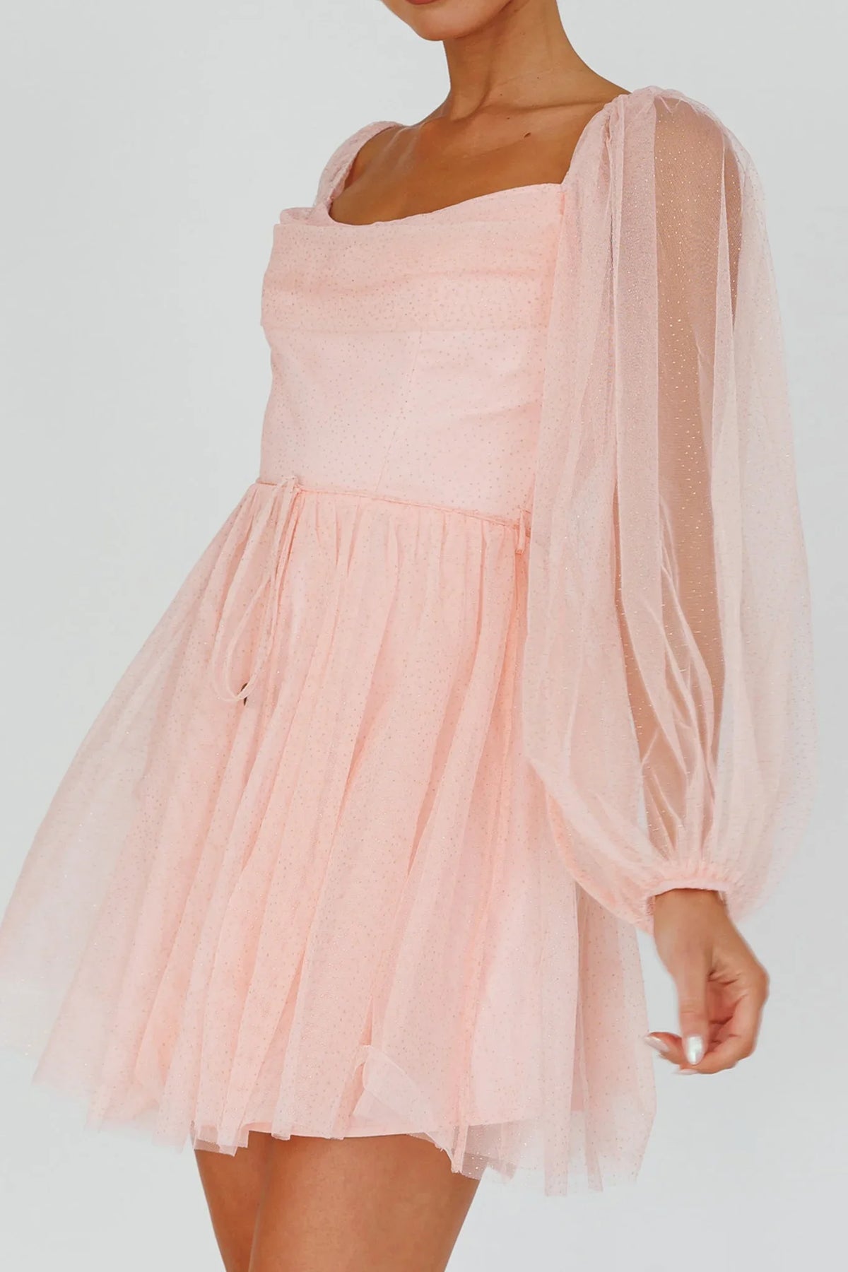 Fairytale Dream Pleat Neckline Mini Dress Sparkle Pink