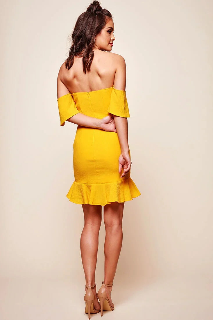 Natalia Off Shoulder Ruffle Trim Dress Mango