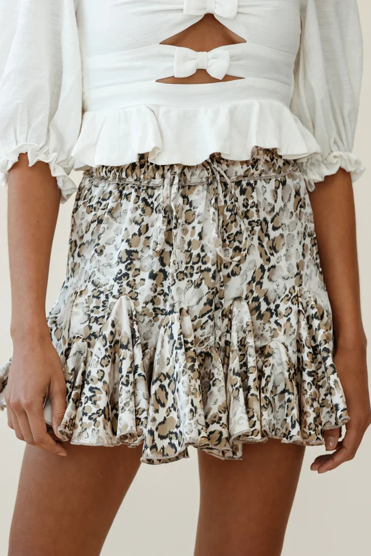 Robyn Flounce Mini Skirt Champagne Leopard
