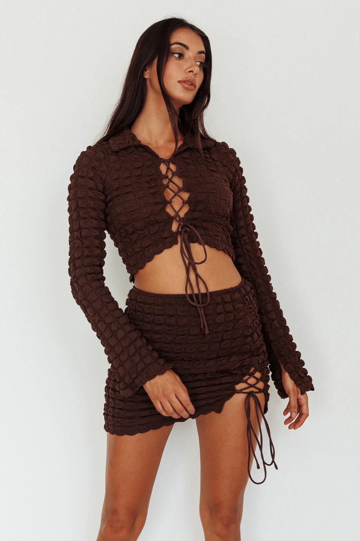 Josseline Long Sleeve Crop Top Chocolate