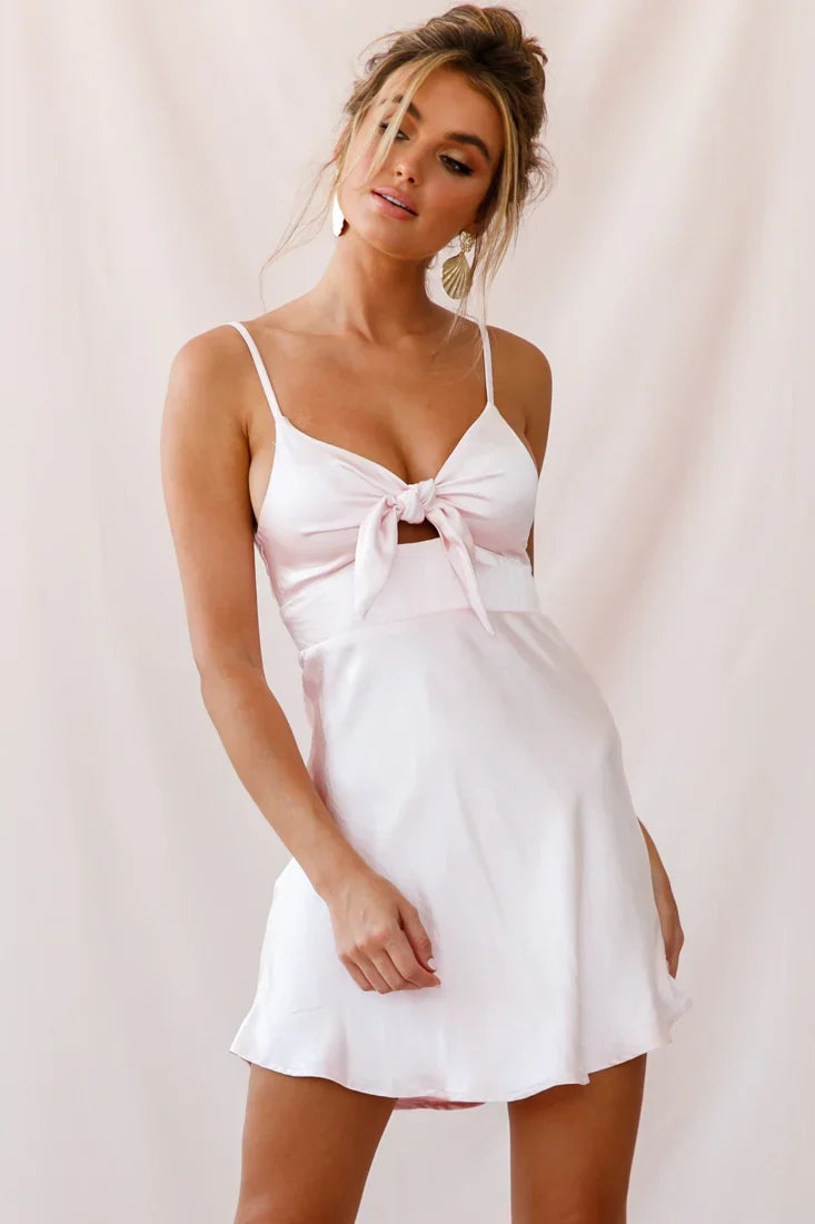 Starry Night Satin Bust-Tie Mini Dress Pink