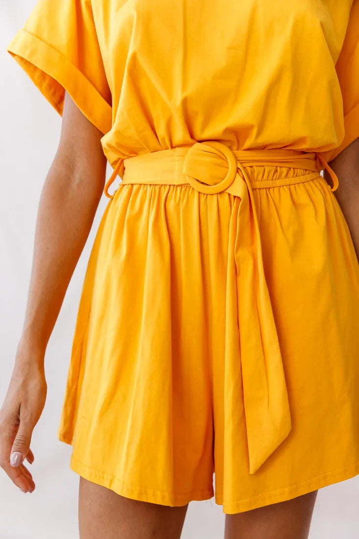 Chelsea Belted T-Shirt Romper Mustard