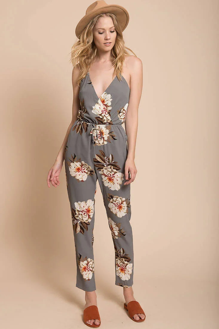 Izabella Grey Floral Jumpsuit