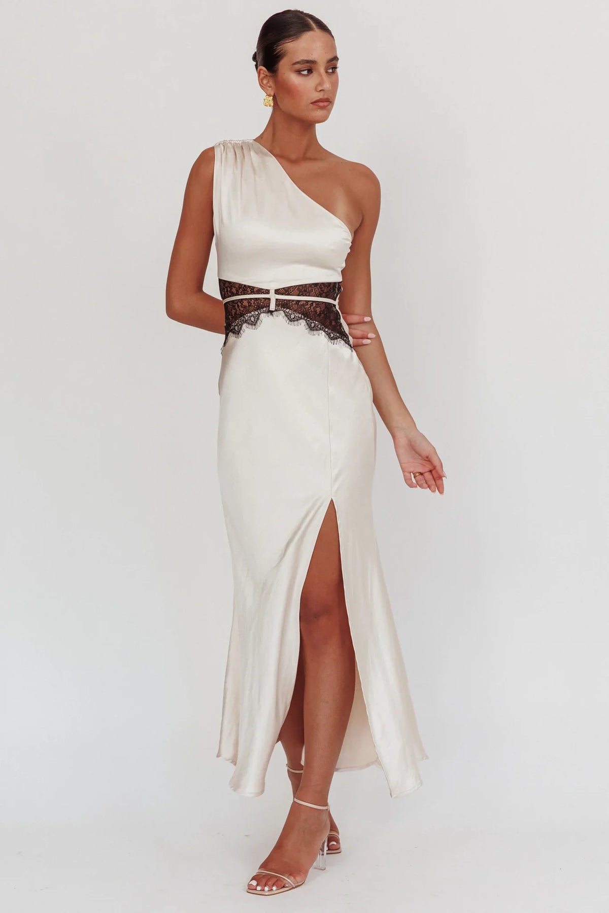Tarly Lace Waist One-Shoulder Maxi Dress Champagne