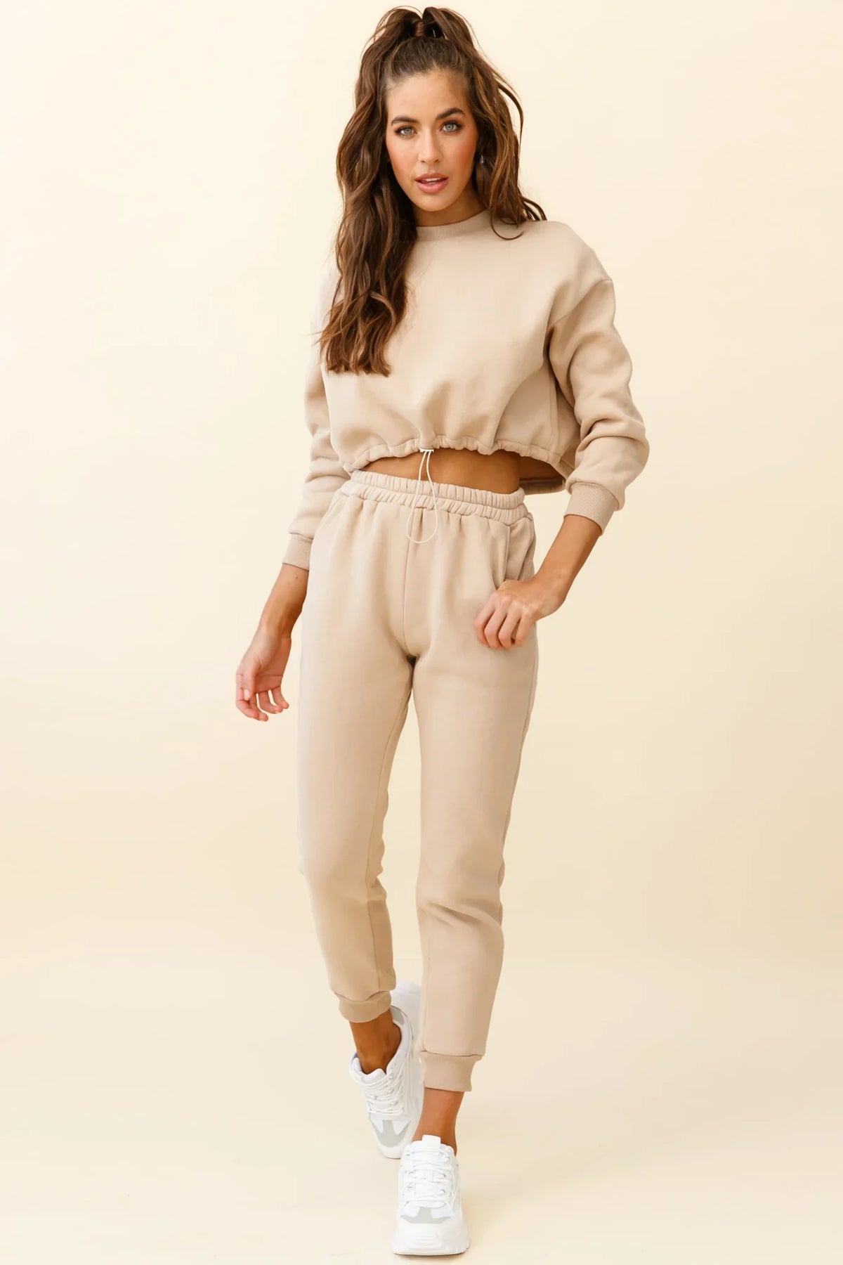 Monterey Long Sleeve Pull String Sweater Tan