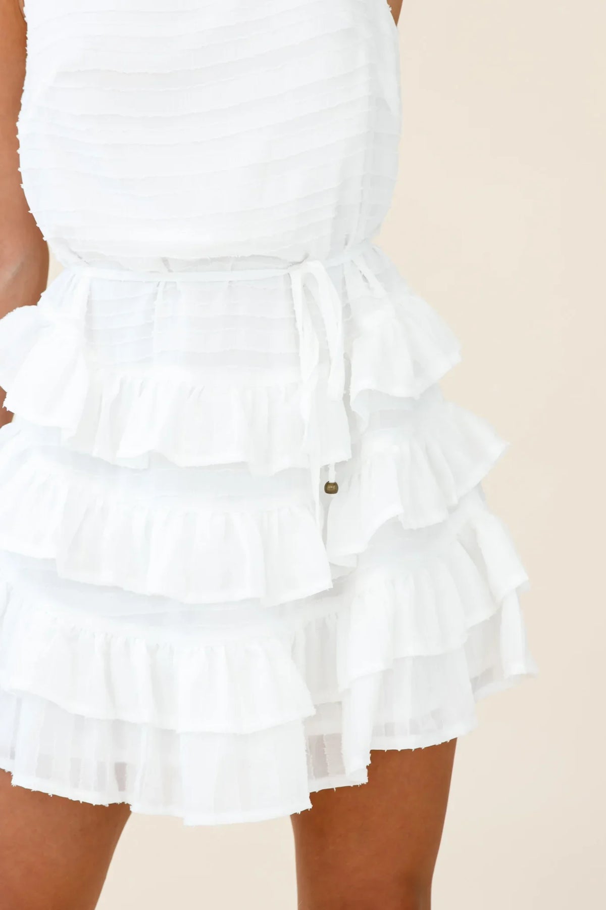 Zayah Sleeveless Layered Frill Dress White