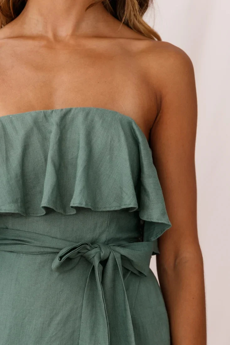 Hamilton Bandeau Ruffle Midi Dress Olive