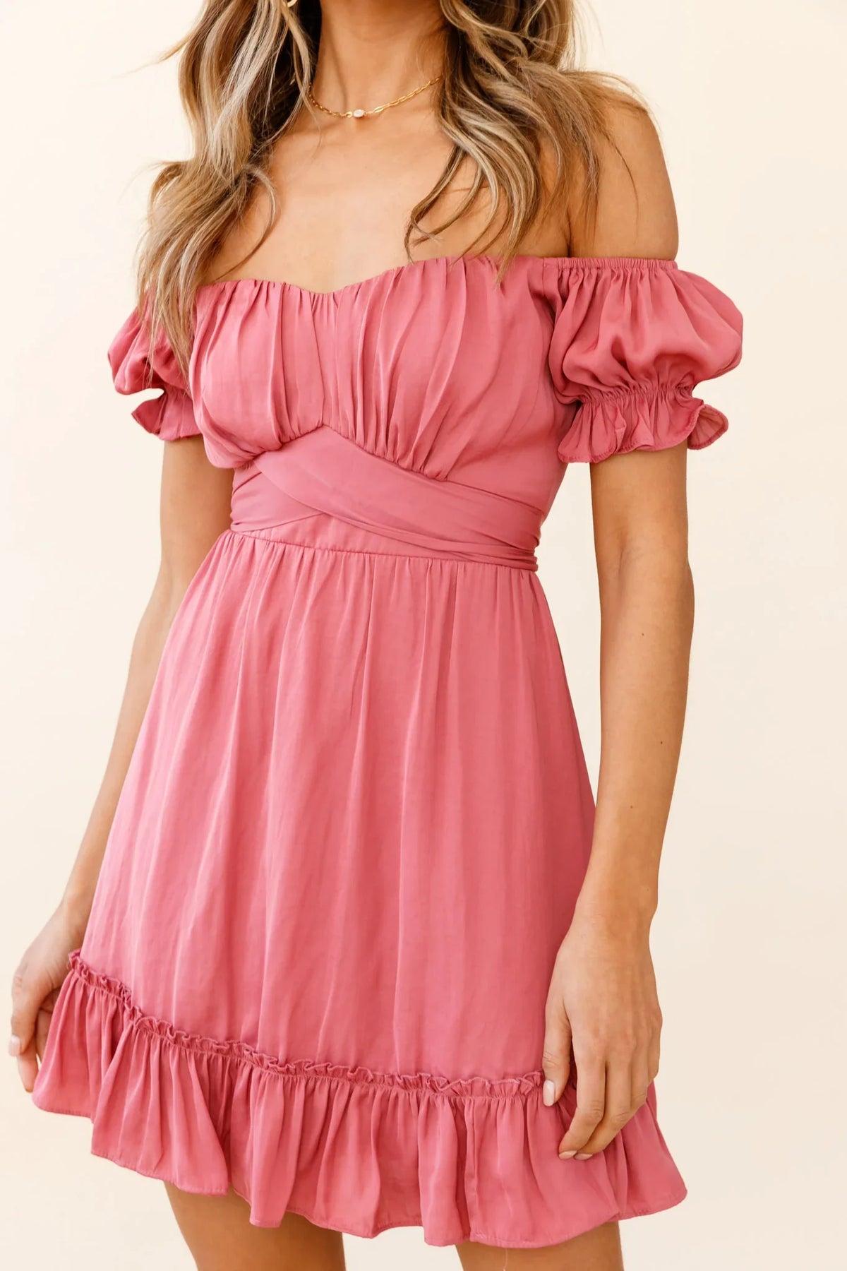 Linka Off-Shoulder Tie Back Dress Rose