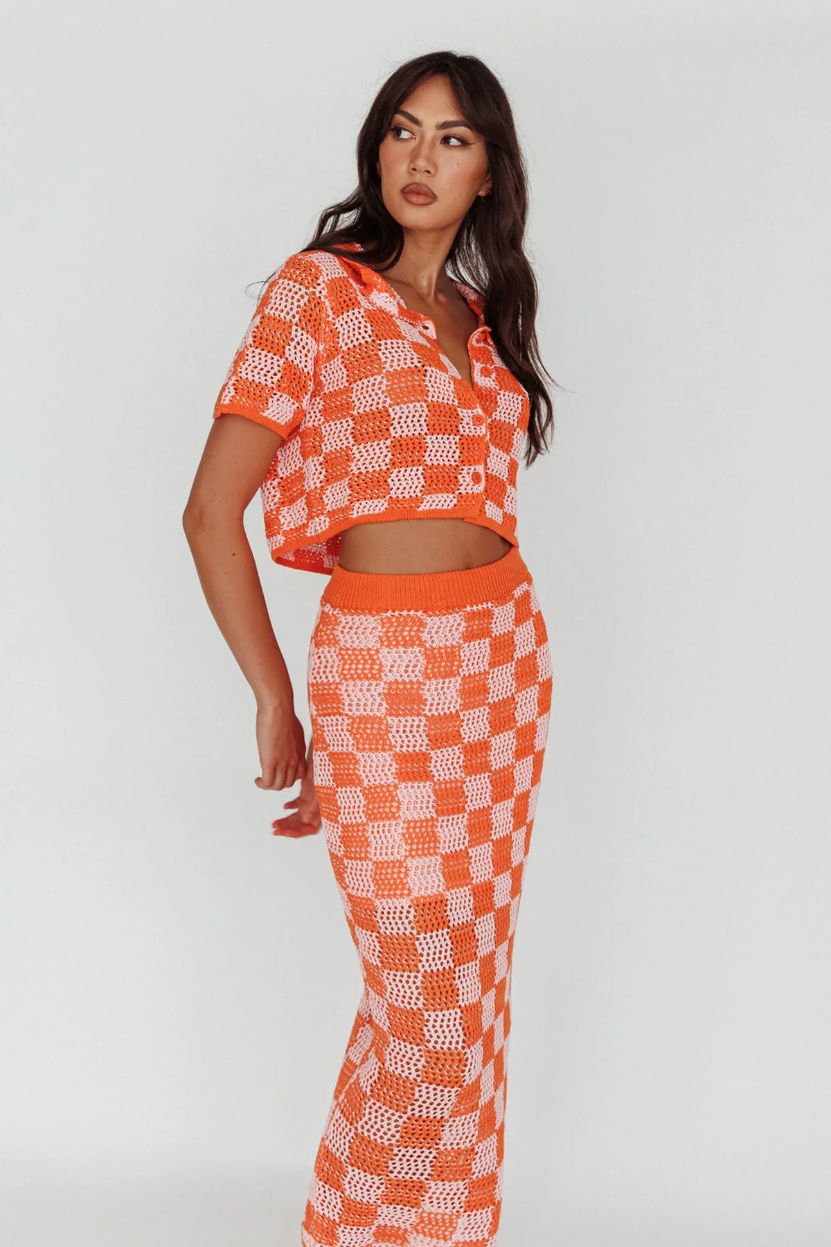 Byron Bay Crochet Buttoned Top Sunset