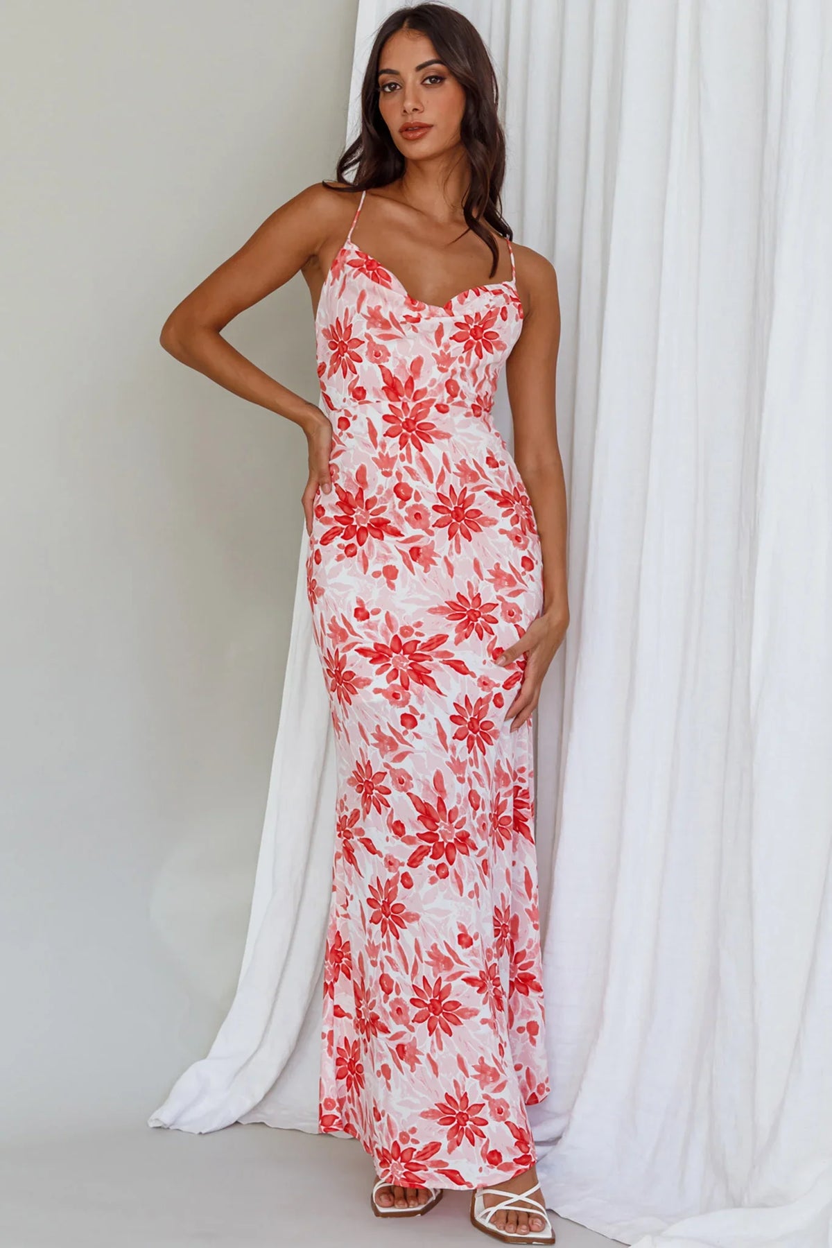Janaina Tie-Up Back Maxi Dress Floral Red