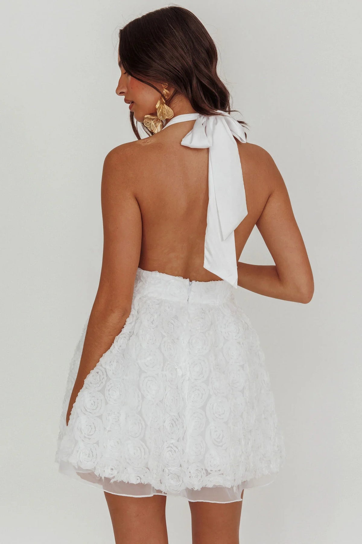 Lovelle Halter Neck Rosette Mini Dress White