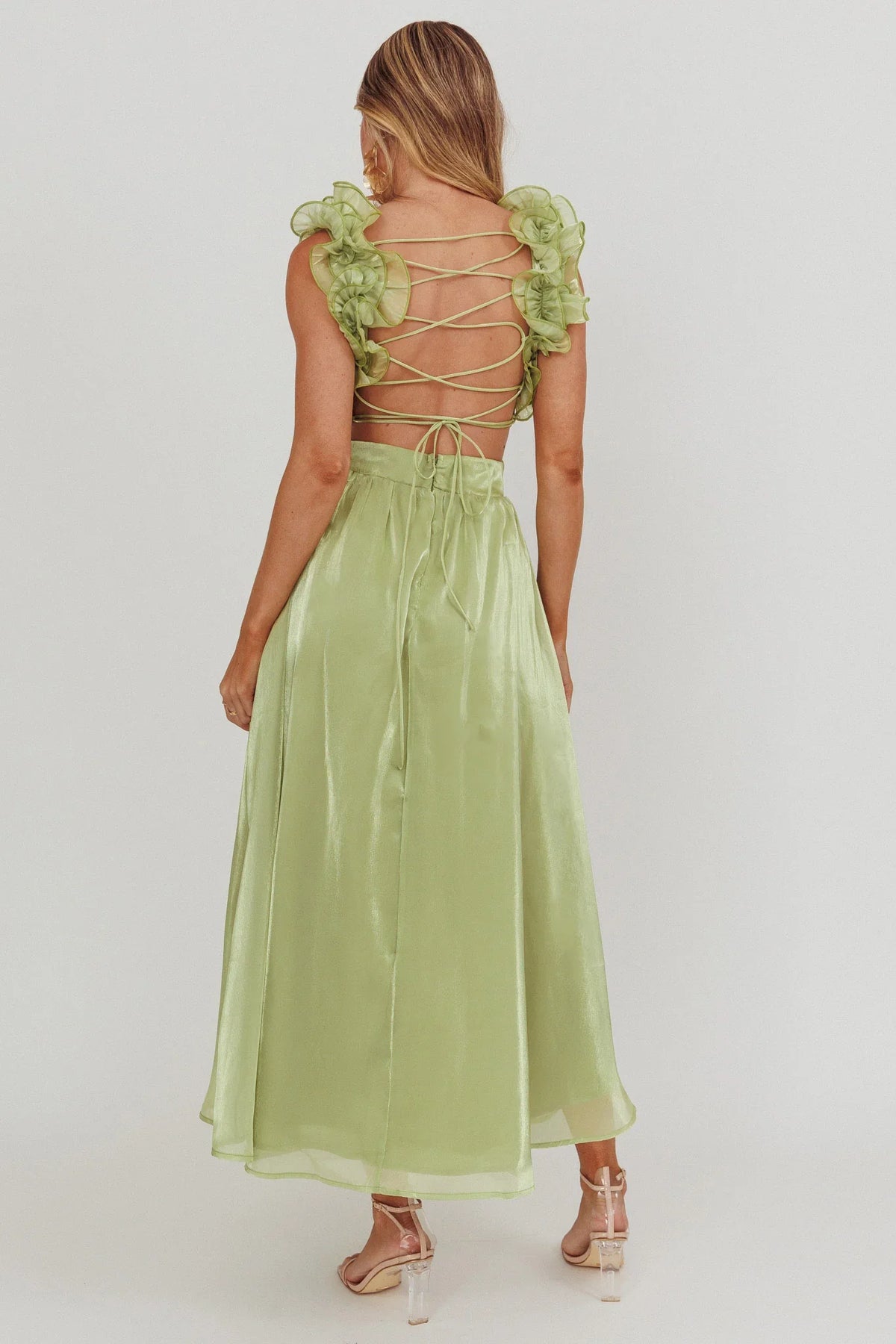 Madara Lace-Up Back Maxi Dress Sage