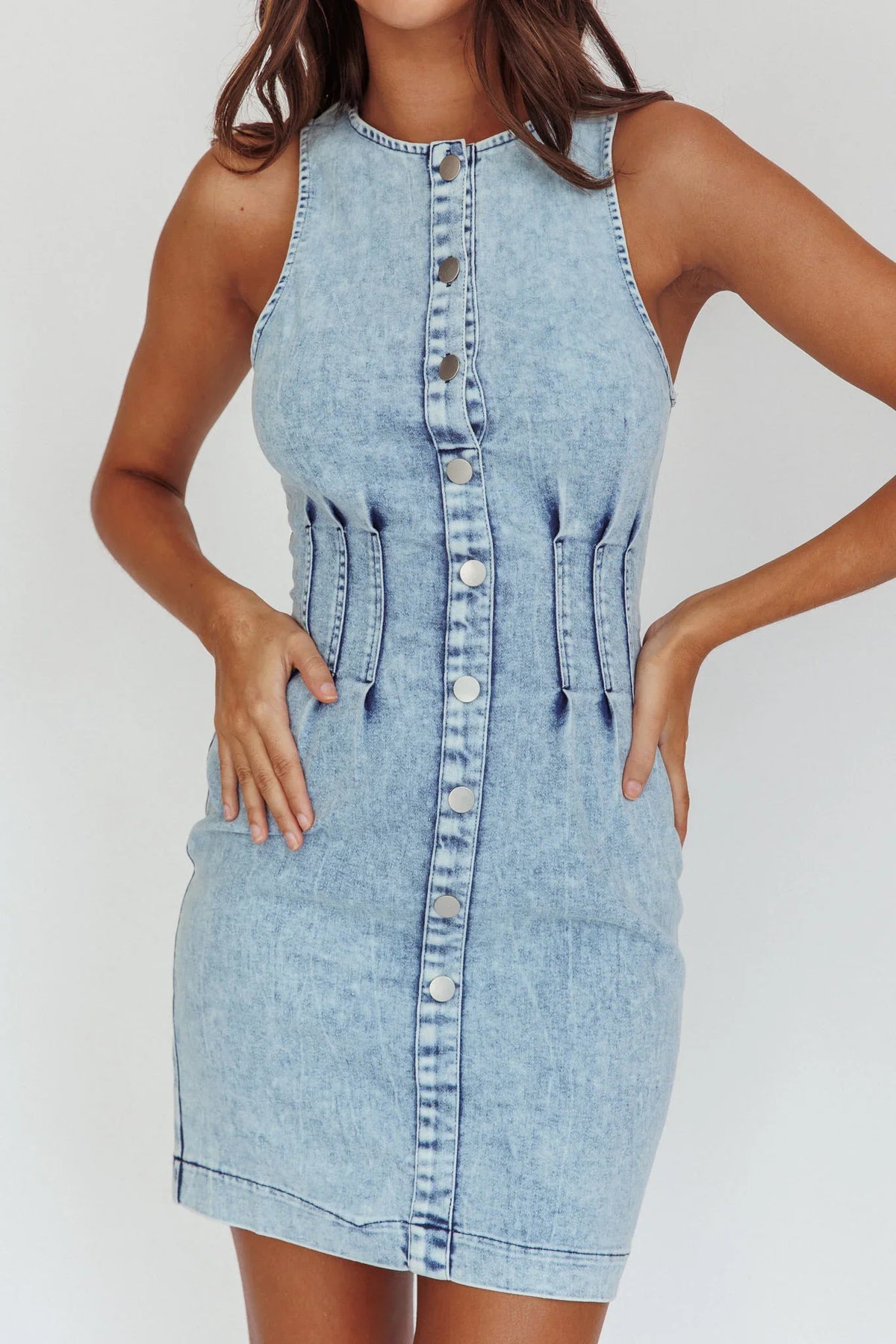 Zurich Sleeveless Mini Dress Light Denim Blue