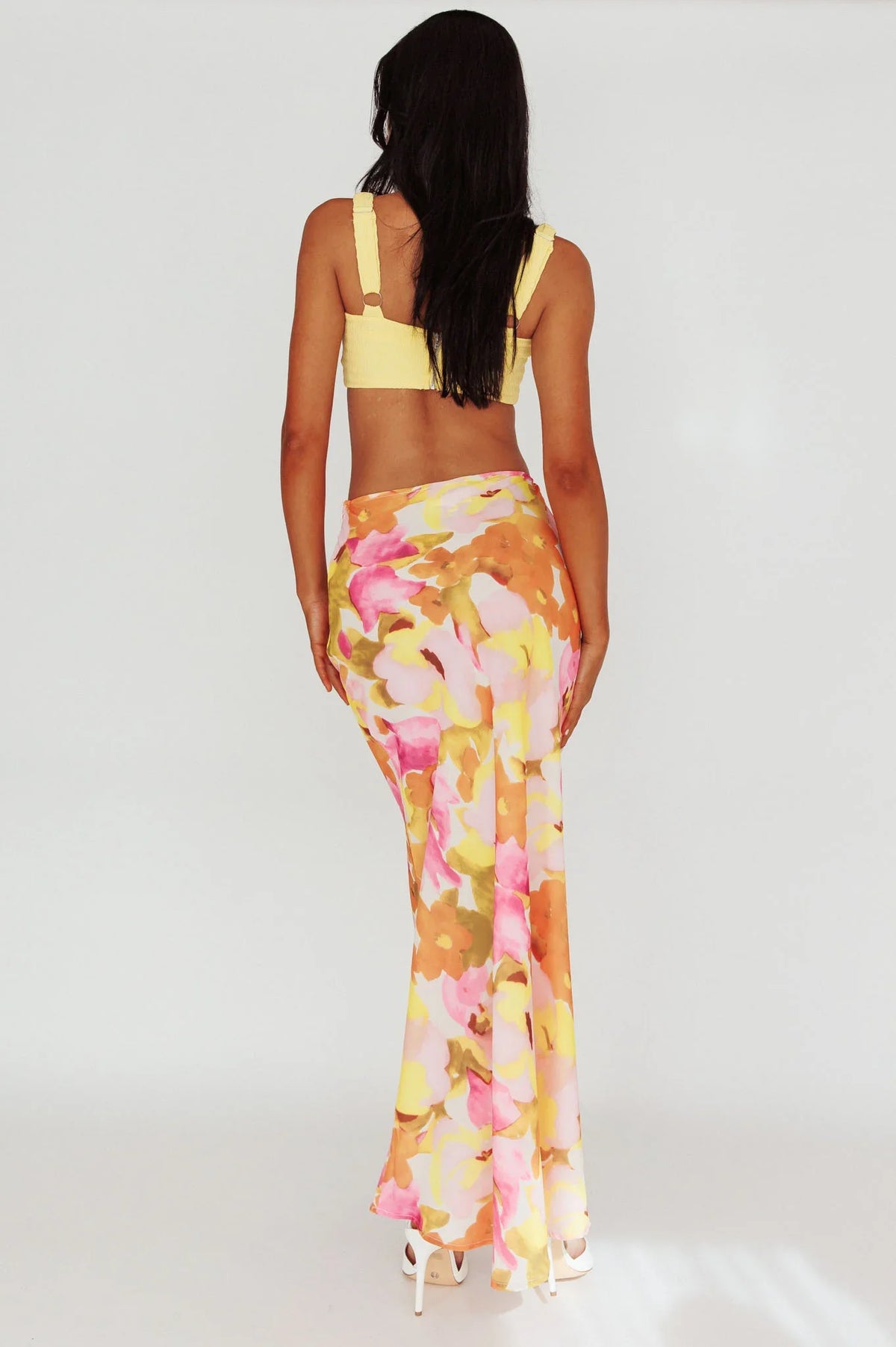 Vacation Midi Skirt Floral Pink/Yellow