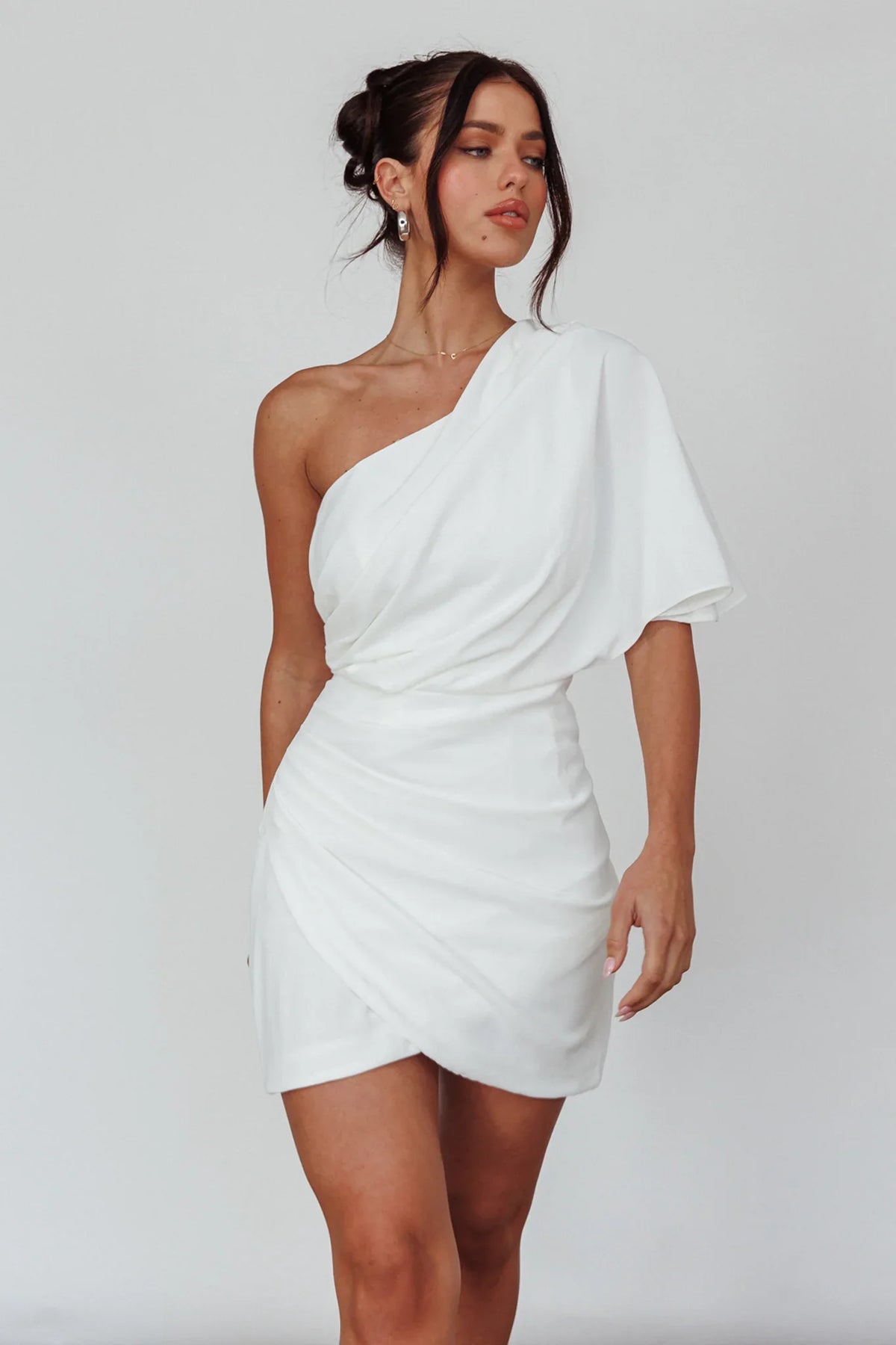 Lironne One Shoulder Mini Dress Off White
