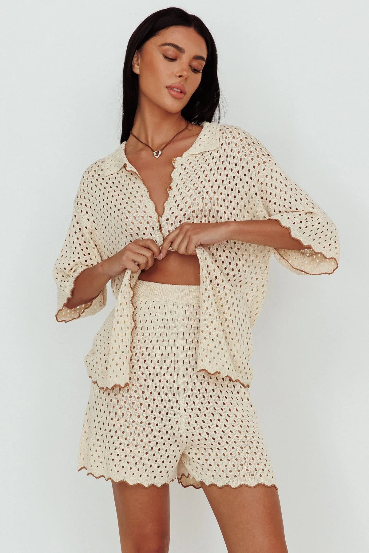 Just A Hunch Crochet Shorts Nutmeg/Shell